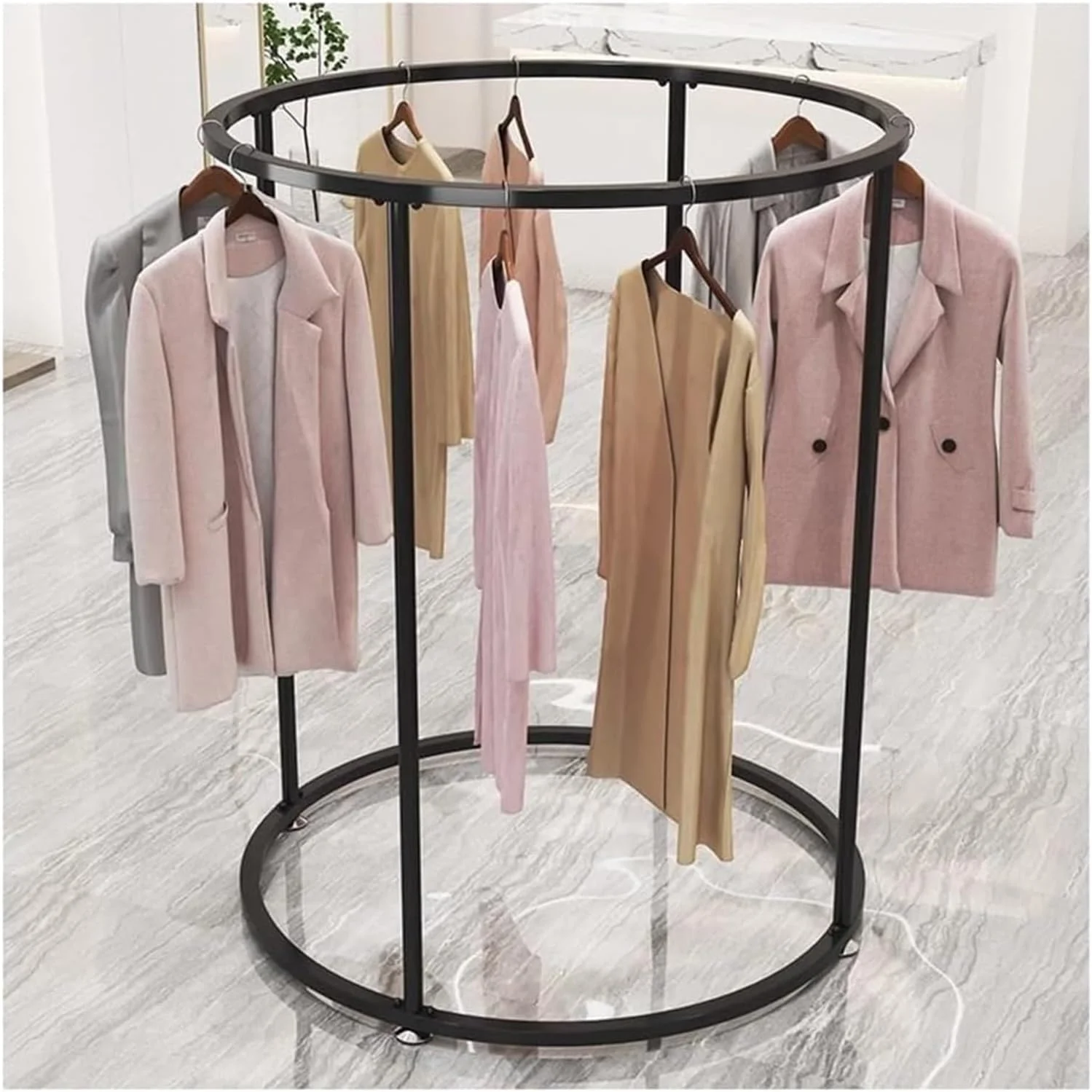 ریل لباس، استند نمایش لباس گرد، رگال آویز لباس ایستاده قابل حمل برای بوتیک ها، نمایش و نگهداری لباس، مشکی ریل لباس، استند نمایش لباس گرد، رگال آویز لباس ایستاده قابل حمل برای بوتیک ها، نمایش و نگهداری لباس، مشکی
