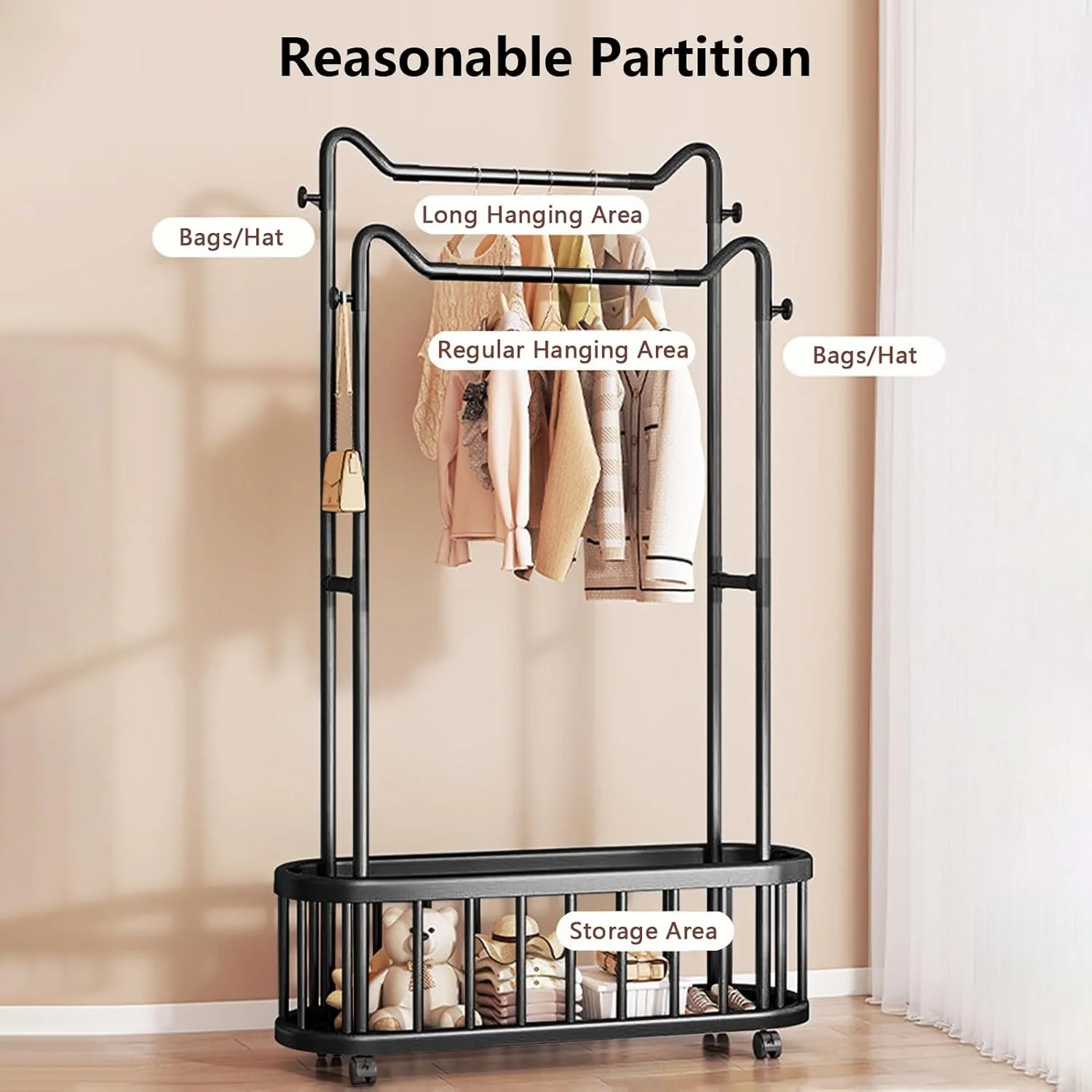 رگال لباس دو میله ای 100 سانتی متری، رگال فلزی لباس با سبد ذخیره سازی، رگال کفش، پایه ریل لباس، سازمان دهنده چند منظوره چوب لباسی