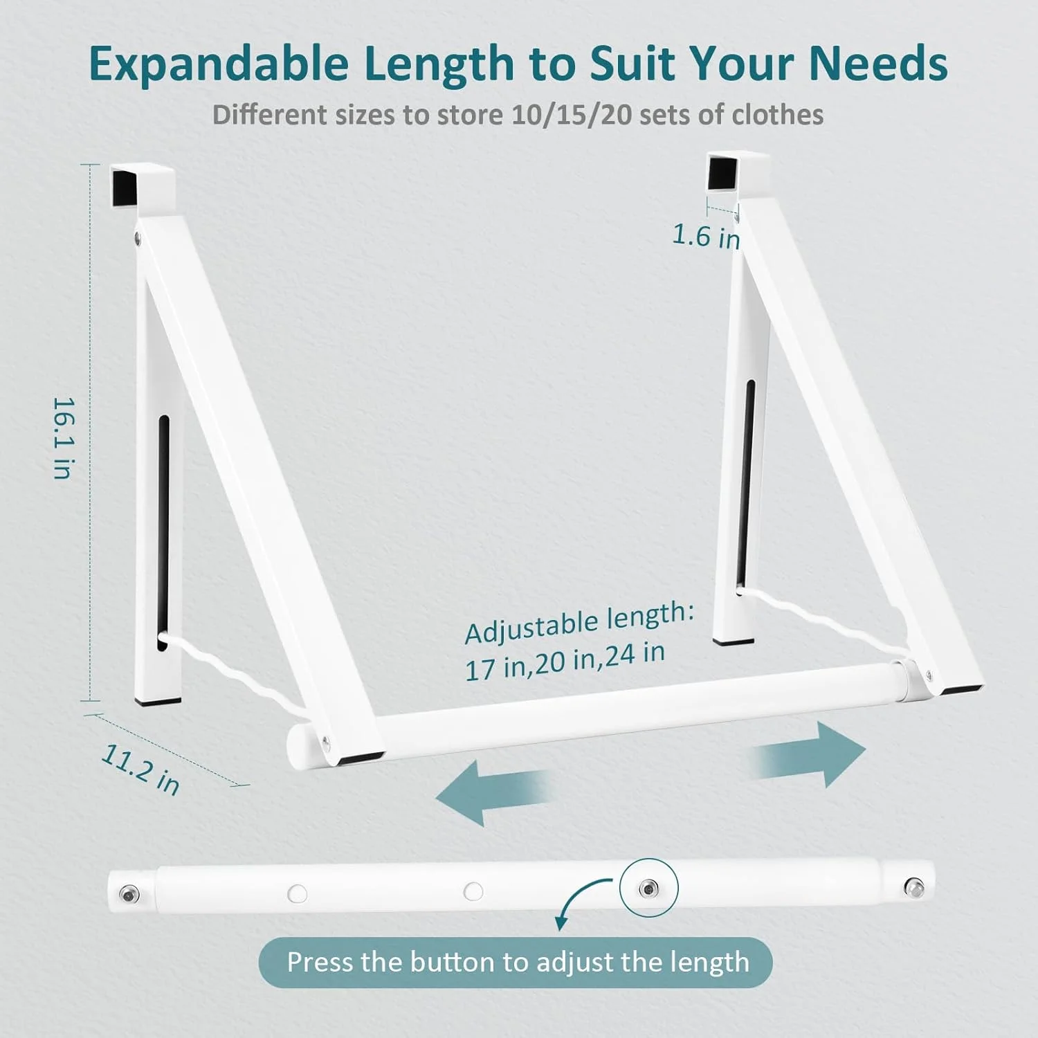 آویز لباس پشت دری، آویز تاشو پشت دری، قفسه خشک کن لباس پشت دری برای کت، آویز لباس کوچک صرفه جویی در فضا، سفید