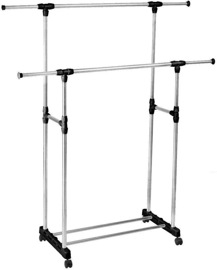 رگال لباس دو میله ای قابل حمل با قابلیت افزایش طول و چرخ دار