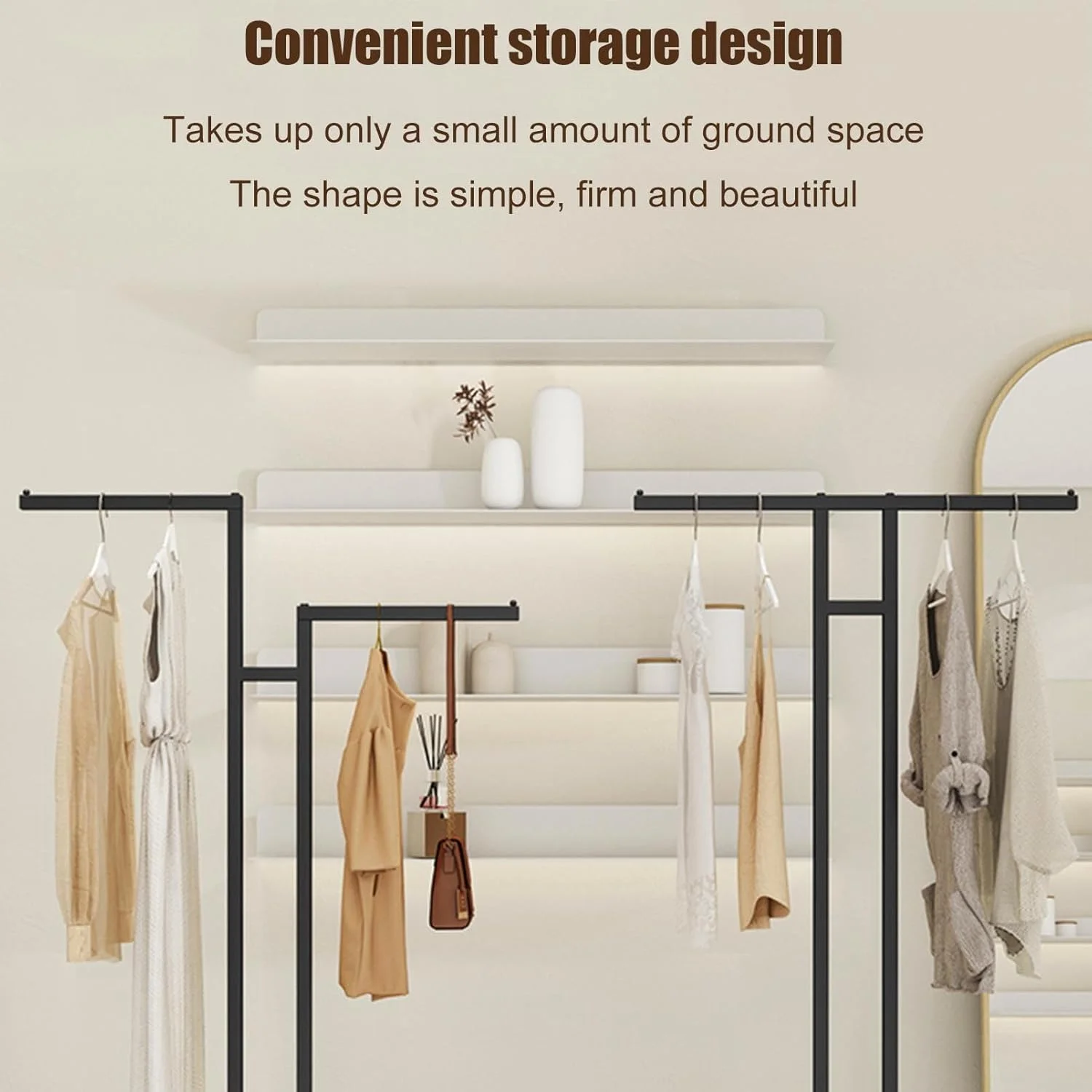 رگال لباس مدرن، آویز لباس ایستاده، استند نمایش لباس برای فروشگاه ها، خرده فروشی ها، انبار خانگی، رگال لباس پیراهن و کت دو طرفه، سفید - مدل 2