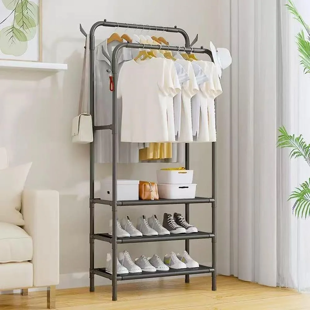 رگال لباس دو میله ای، رگال آویز لباس، سازمان دهنده لباس قابل حمل برای اتاق خواب، اتاق نشیمن، فروشگاه لباس