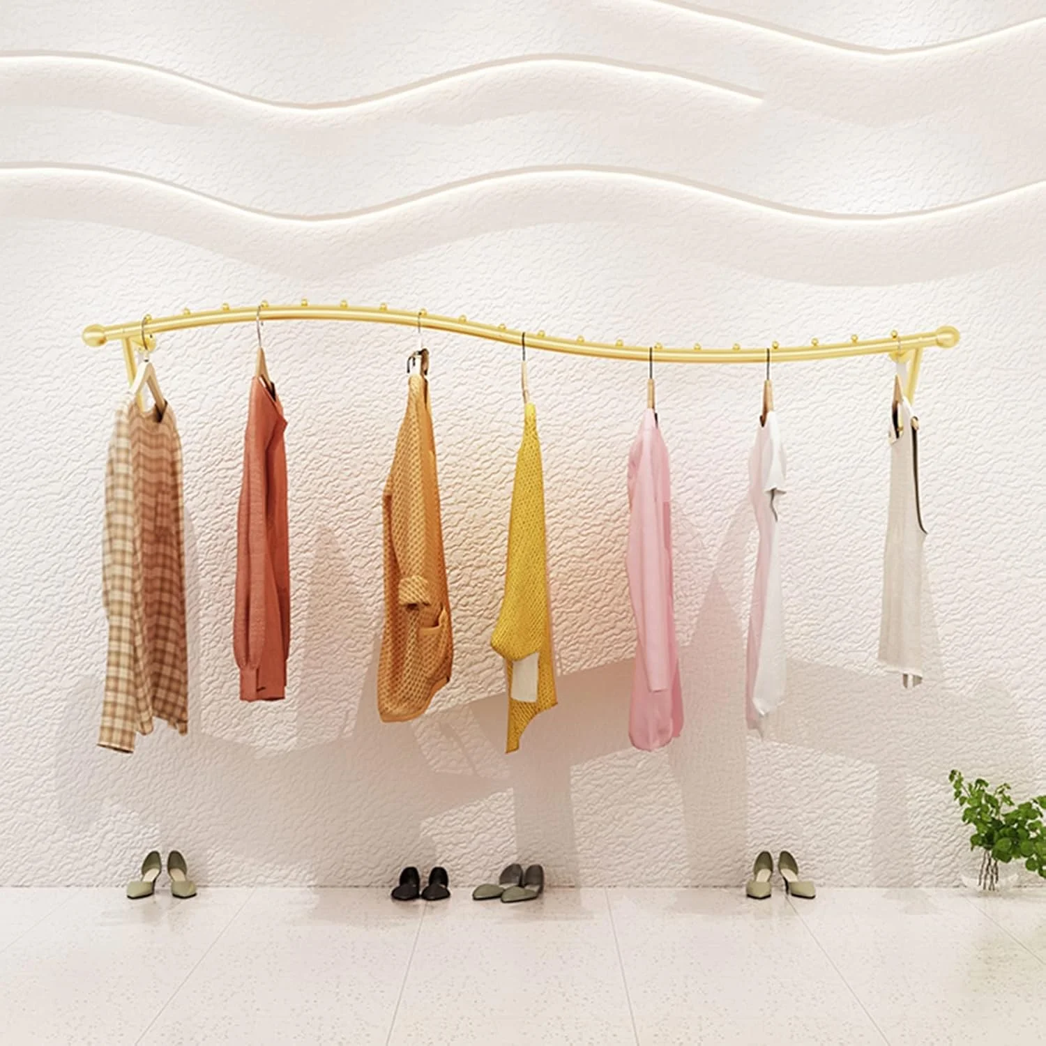 رگال لباس فروشگاهی، رگال دیواری، رگال نمایش، ریل لباس، فروشگاه لباس، رگال لباس، چوب لباسی، آویز تجاری، قفسه ذخیره سازی، B-250cm/98.4inch