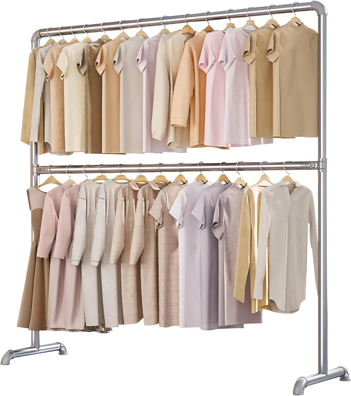 رگال لباس قابل تنظیم DAYONG، رگال لباس صنعتی دو میله ای، رگال لباس فلزی محکم، رگال لباس ایستاده قابل حمل (160cm عمق x 50cm عرض x 180cm ارتفاع)