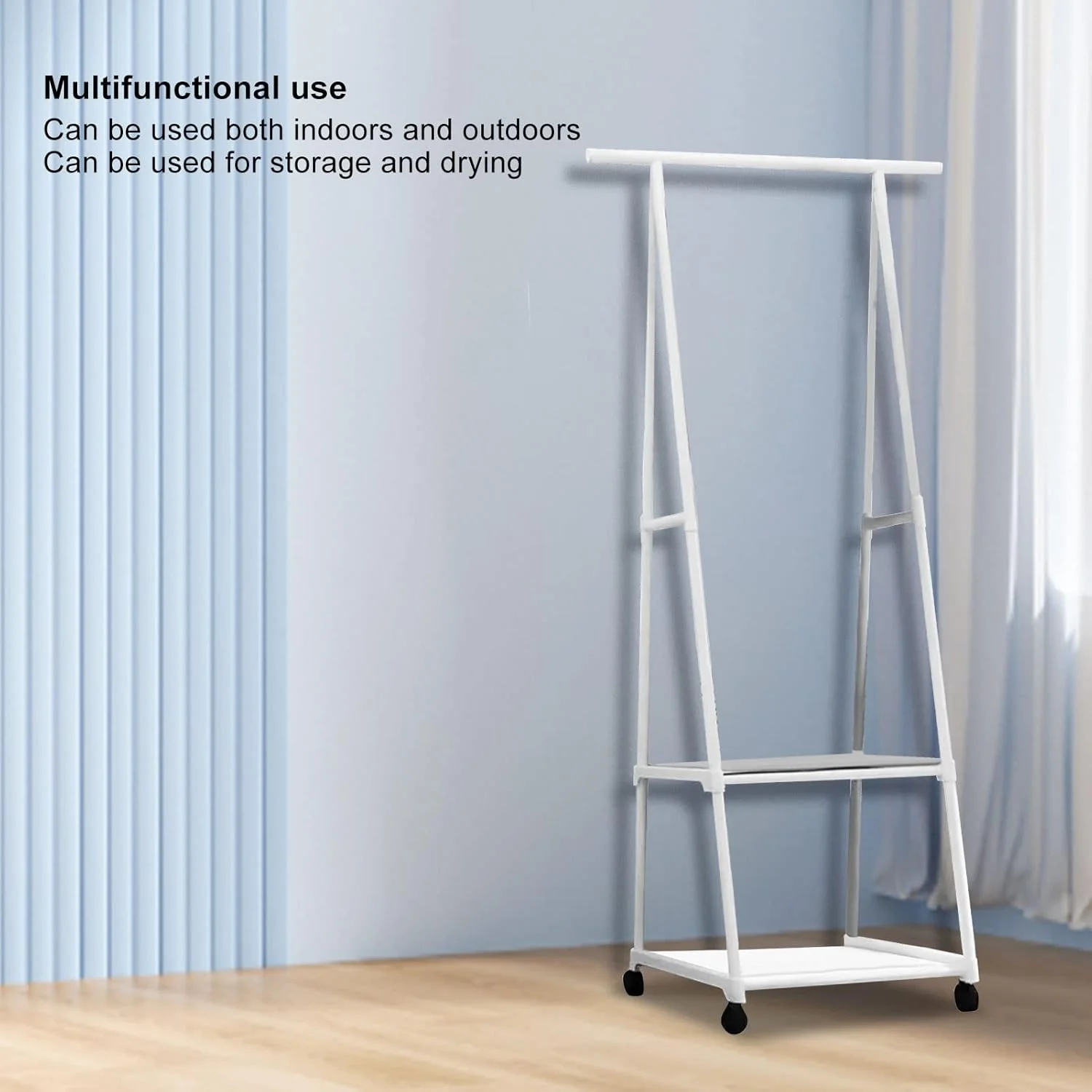 رگال لباس Cryfokt، رگال لباس میله ای با مونتاژ آسان، سازمان دهنده لباس چرخدار مثلثی با چرخ، قفسه ذخیره سازی متحرک چند لایه چند منظوره برای آویزان کردن لباس