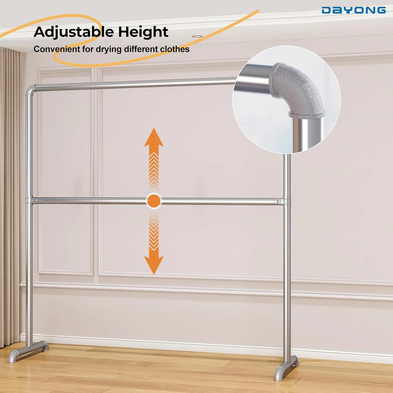 رگال لباس قابل تنظیم DAYONG، رگال لباس صنعتی دو میله ای، رگال لباس فلزی محکم، رگال لباس ایستاده قابل حمل (160cm عمق x 50cm عرض x 180cm ارتفاع) رگال لباس قابل تنظیم DAYONG، رگال لباس صنعتی دو میله ای، رگال لباس فلزی محکم، رگال لباس ایستاده قابل حمل (160cm عمق x 50cm عرض x 180cm ارتفاع)