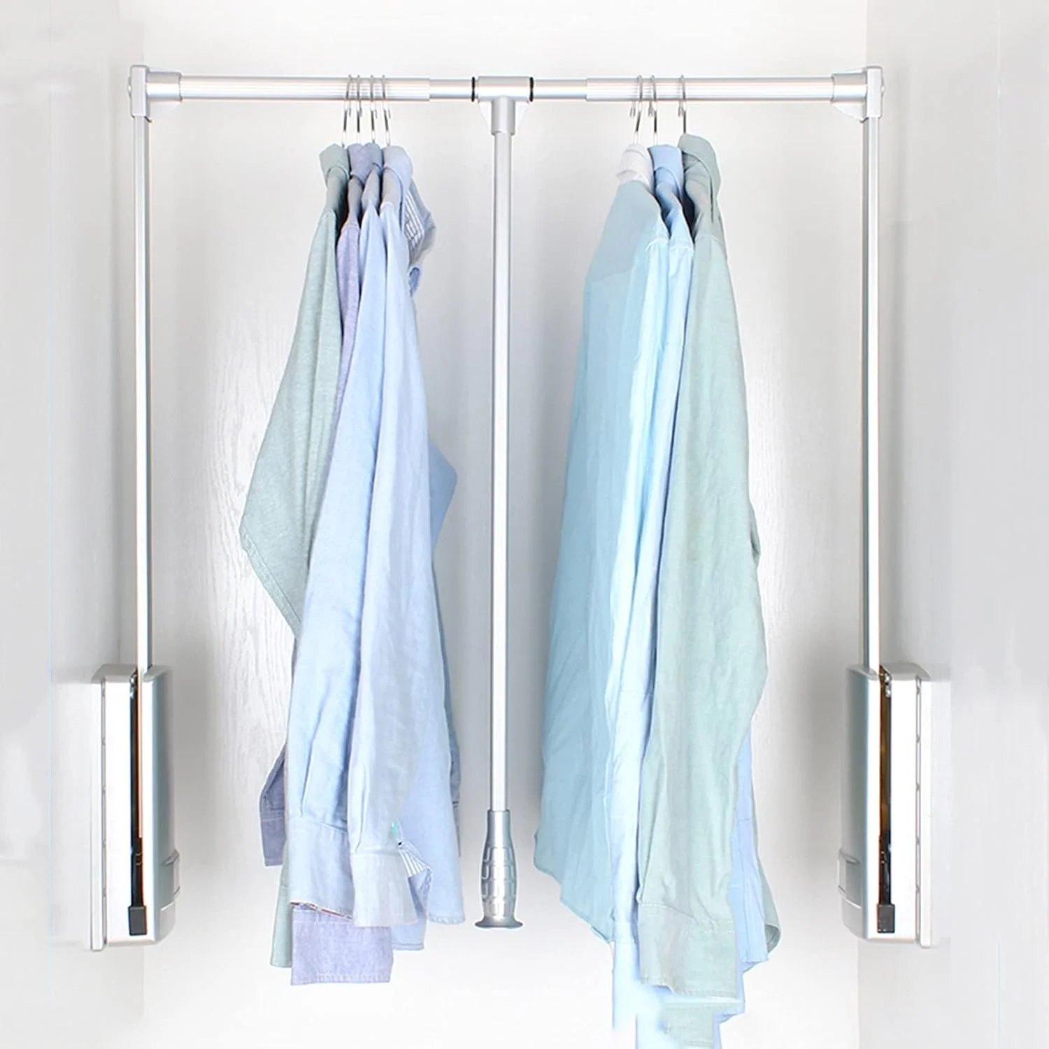 میله آویز لباس تاشو و کشویی کمد، سیستم سازماندهی ریل بالابر کمد لباس، چوب لباسی خوابگاهی، میله سخت افزاری کمد، قفسه مرتب سازی لباس، B-45-60cm