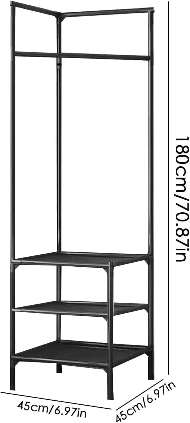 رگال لباس گوشه ای (ارتفاع ۱۸۰ x عرض ۴۵ x عمق ۴۵ سانتی متر). رگال لباس مشکی و مقاوم برای اتاق خواب یا راهرو از Best Deal