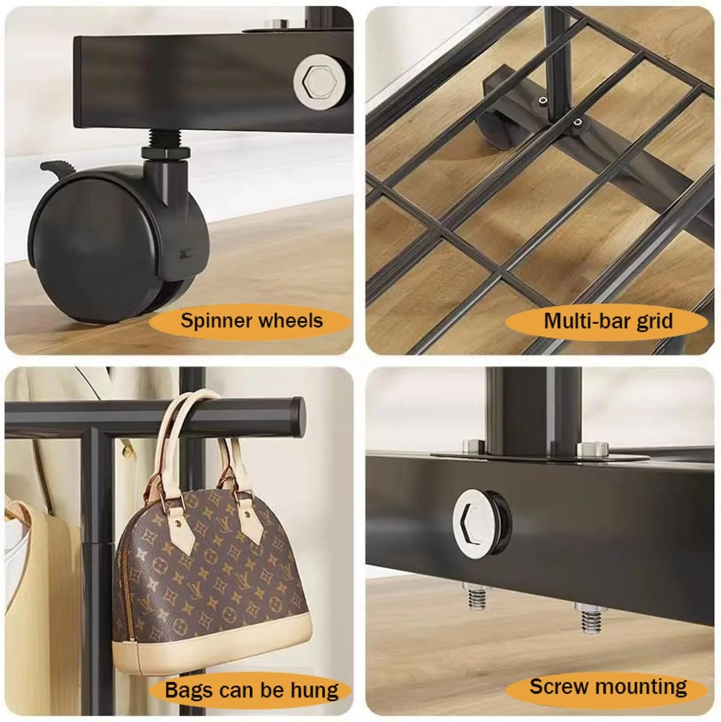 رگال لباس دو میله ای Deleheh (150 سانتی متر)، رگال با قفسه های دوگانه، آویز لباس و کفش، رگال فلزی چند منظوره برای اتاق خواب و نشیمن (چرخ دار)