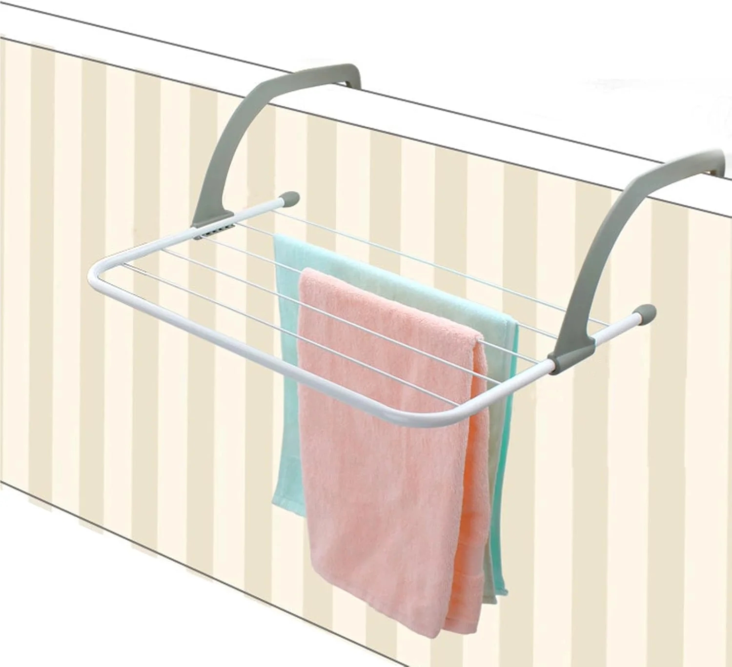 رخت آویز تاشو DAYONG، مناسب برای بالکن، لبه پنجره و نرده، آویز لباس برای استفاده در فضای داخلی و خارجی برای حوله، لباس زیر، جوراب و کفش (50x34 سانتی متر)