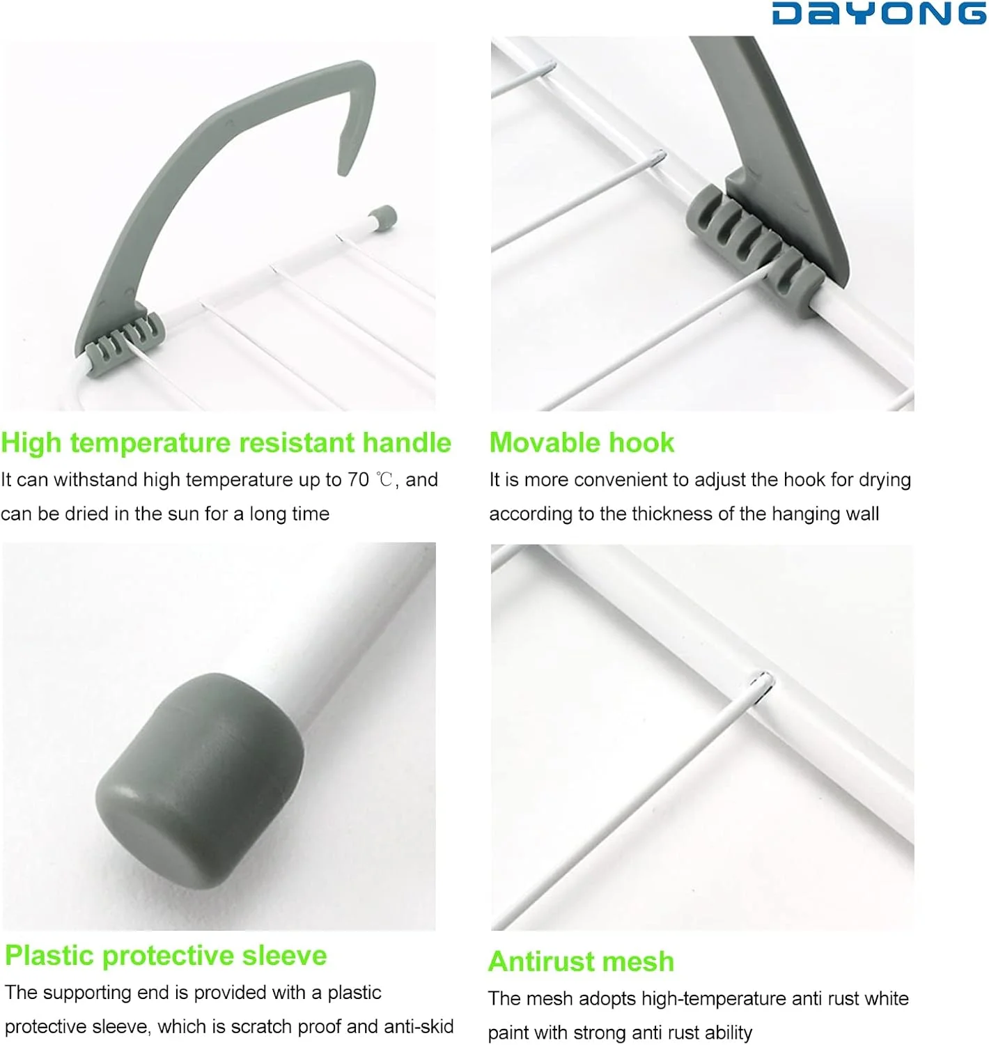 رخت آویز تاشو DAYONG، مناسب برای بالکن، لبه پنجره و نرده، آویز لباس برای استفاده در فضای داخلی و خارجی برای حوله، لباس زیر، جوراب و کفش (50x34 سانتی متر)