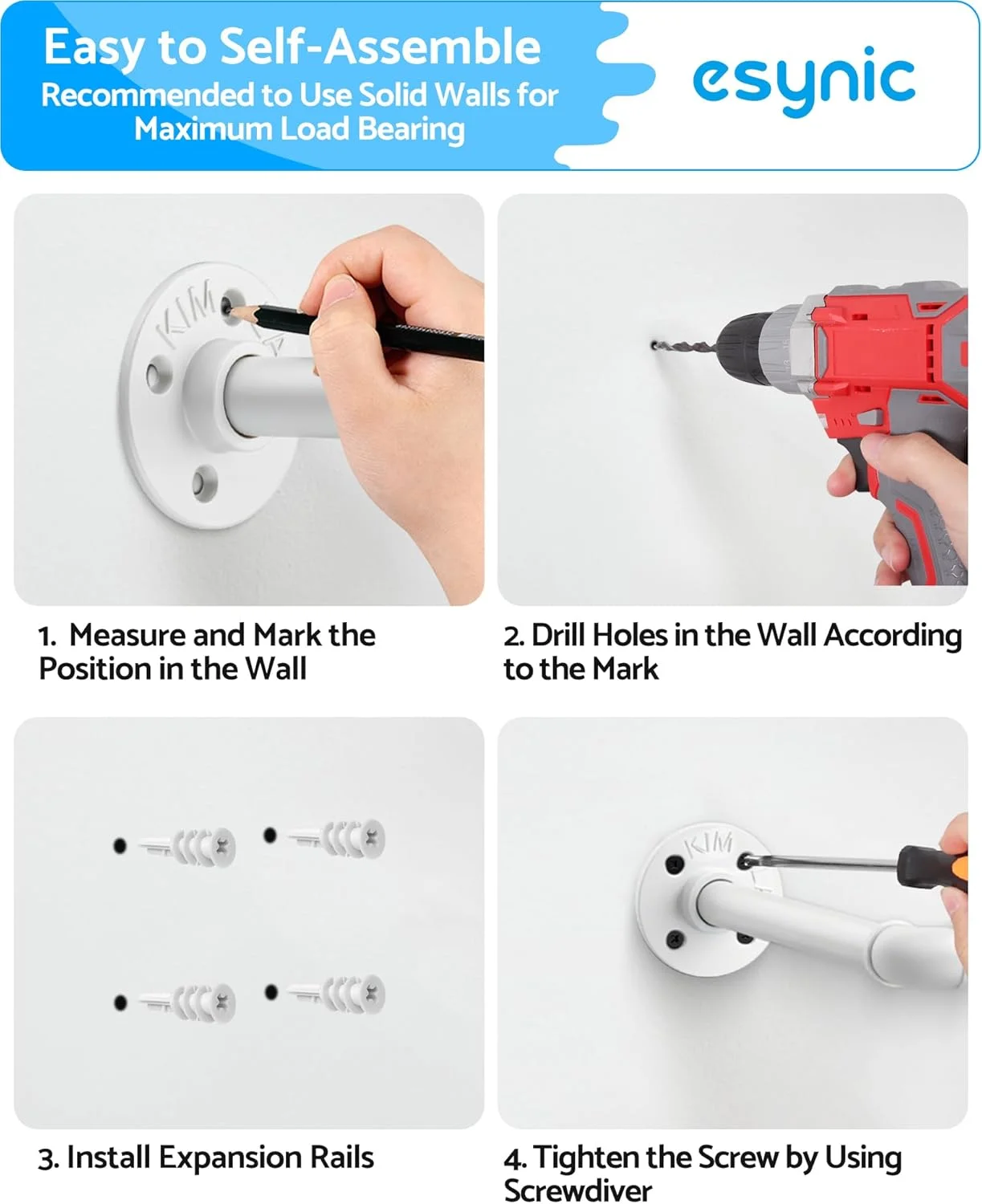 ریل لباس دیواری eSynic، ریل لباس صنعتی محبوب 60 سانتی متری سفید، ریل آویز لباس لوله ای بادوام برای لباس در اتاق خواب، رختشورخانه، کمد