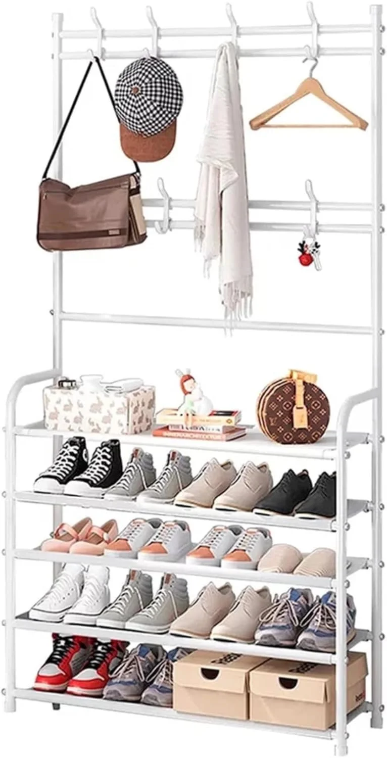 ریل لباس سنگین با قفسه نگهداری کفش - پایه آویز لباس ایستاده برای خانه، فروشگاه، نمایش و سازماندهی کمد (سفید) ریل لباس سنگین با قفسه نگهداری کفش - پایه آویز لباس ایستاده برای خانه، فروشگاه، نمایش و سازماندهی کمد (سفید)