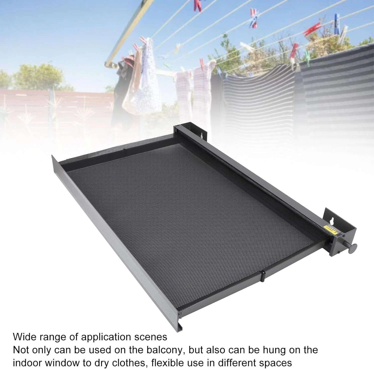 آویز لباس تاشو دیواری آلومینیومی 60 سانتی متری با 8 قلاب، مناسب برای بالکن و پنجره های داخلی (خاکستری)