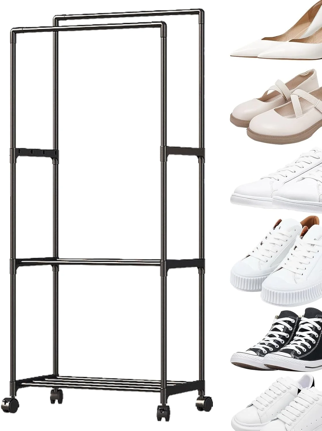 ریل لباس، 1 عدد رخت آویز چرخ دار دوبل، رگال لباس قابل افزایش طول، رگال لباس دو میله ای | سازمان دهنده و نگهداری چند منظوره، سازمان دهنده لباس چرخ دار برای کت، پیراهن، لباس ریل لباس، 1 عدد رخت آویز چرخ دار دوبل، رگال لباس قابل افزایش طول، رگال لباس دو میله ای | سازمان دهنده و نگهداری چند منظوره، سازمان دهنده لباس چرخ دار برای کت، پیراهن، لباس