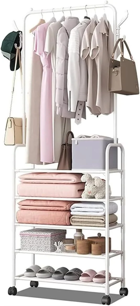 رگال لباس و کفش متحرک با قفسه، استند فلزی چرخ دار لباس و کفش با فضای ذخیره سازی، سازمان دهنده کمد قابل حمل و بادوام با چرخ، جذاب و زیبا رگال لباس و کفش متحرک با قفسه، استند فلزی چرخ دار لباس و کفش با فضای ذخیره سازی، سازمان دهنده کمد قابل حمل و بادوام با چرخ، جذاب و زیبا