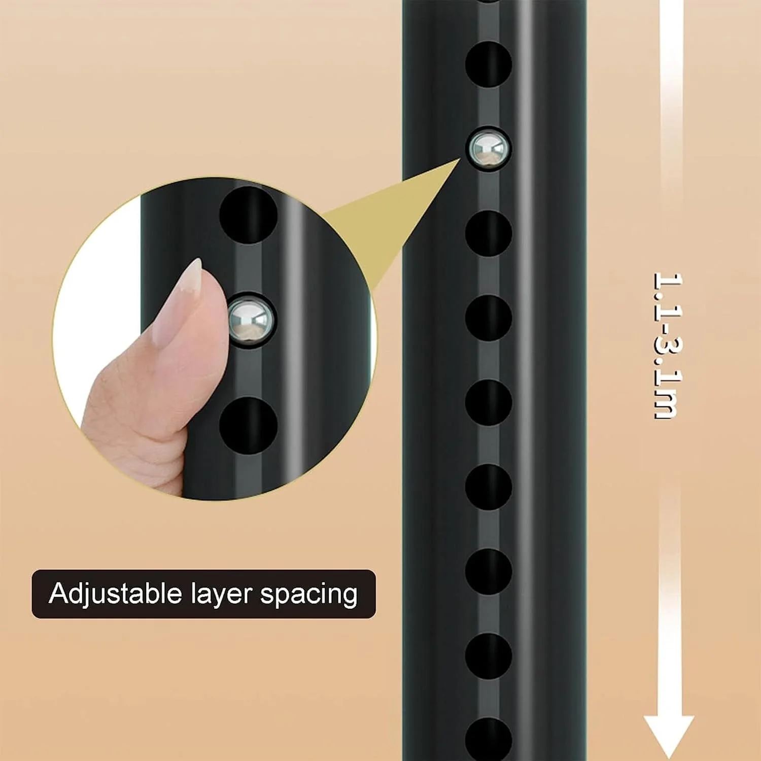 ارگانایزر کمد لباس تلسکوپی DIY، رگال لباس، ریل مرتب کننده لباس، رگال لباس سنگین، چوب لباسی تلسکوپی، ریل آویز مرتب کننده با سینی و رگال شلوار، ارتفاع قابل تنظیم 110-310 سانتی متر (B