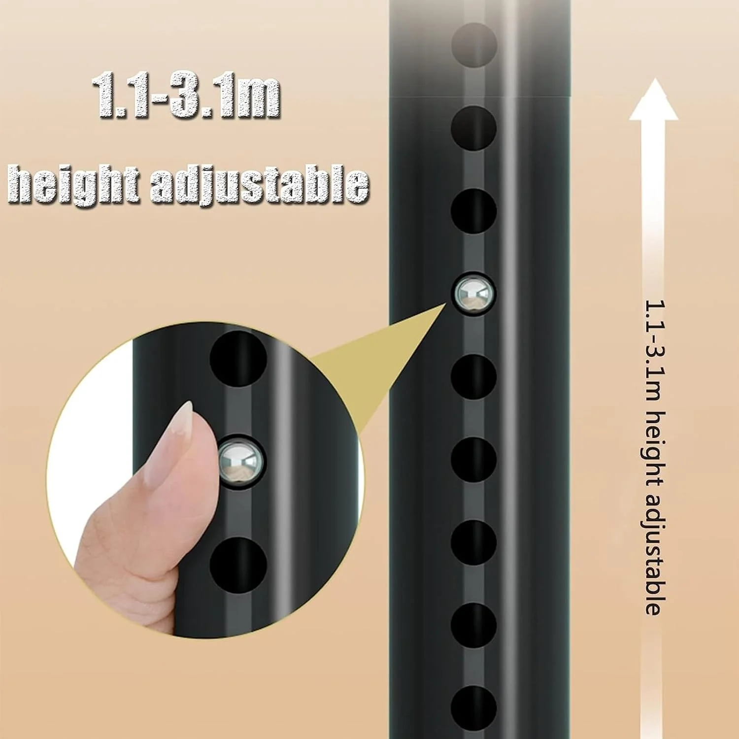 آویز لباس تلسکوپی سنگین، ریل آویز متحرک لباس، نصب آسان بدون آسیب به دیوار یا سقف، مناسب برای سقف های بلند تا 3.1 متر، کمد لباس 4 میله 6 میله (مشکی)