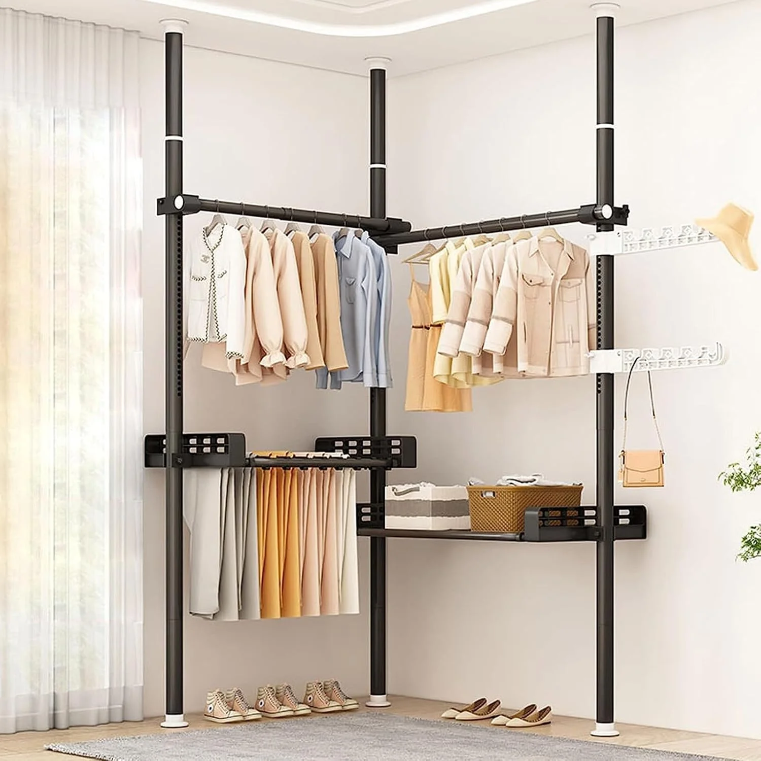 رگال لباس تلسکوپی سنگین، سازمان دهنده کمد لباس - ریل مرتب کننده لباس با قابلیت تنظیم ارتفاع، آویز کت با سینی، ریل مرتب کننده آویز DIY رگال لباس تلسکوپی سنگین، سازمان دهنده کمد لباس - ریل مرتب کننده لباس با قابلیت تنظیم ارتفاع، آویز کت با سینی، ریل مرتب کننده آویز DIY