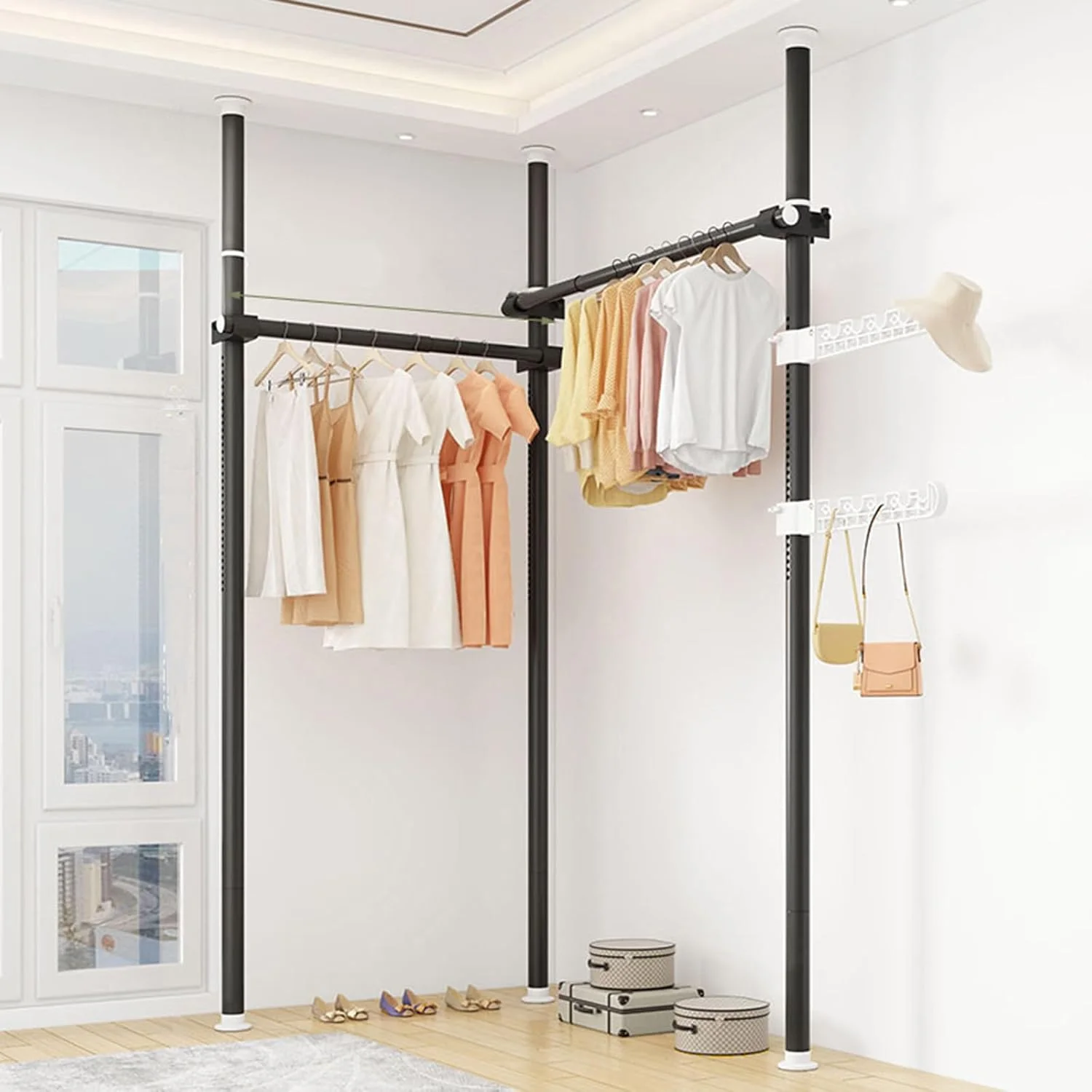 ریل لباس تلسکوپی سنگین، آویز لباس DIY | ارتفاع قابل تنظیم 110-310 سانتی متر، عرض 78-125 سانتی متر | ریل آویز لباس با قلاب آویز ریل لباس تلسکوپی سنگین، آویز لباس DIY | ارتفاع قابل تنظیم 110-310 سانتی متر، عرض 78-125 سانتی متر | ریل آویز لباس با قلاب آویز