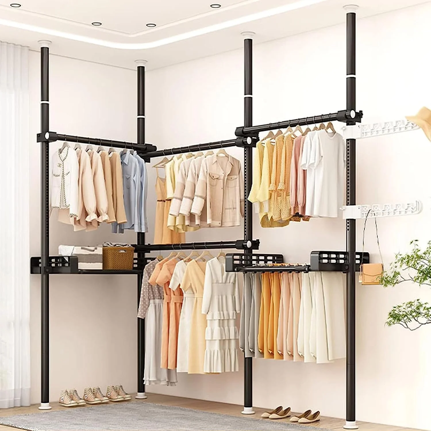 رگال لباس سنگین تلسکوپی با سینی - سازمان دهنده کمد تلسکوپی DIY، ریل مرتب کننده لباس با قابلیت تنظیم ارتفاع - ریل مرتب کننده آویز برای سازماندهی کمد رگال لباس سنگین تلسکوپی با سینی - سازمان دهنده کمد تلسکوپی DIY، ریل مرتب کننده لباس با قابلیت تنظیم ارتفاع - ریل مرتب کننده آویز برای سازماندهی کمد