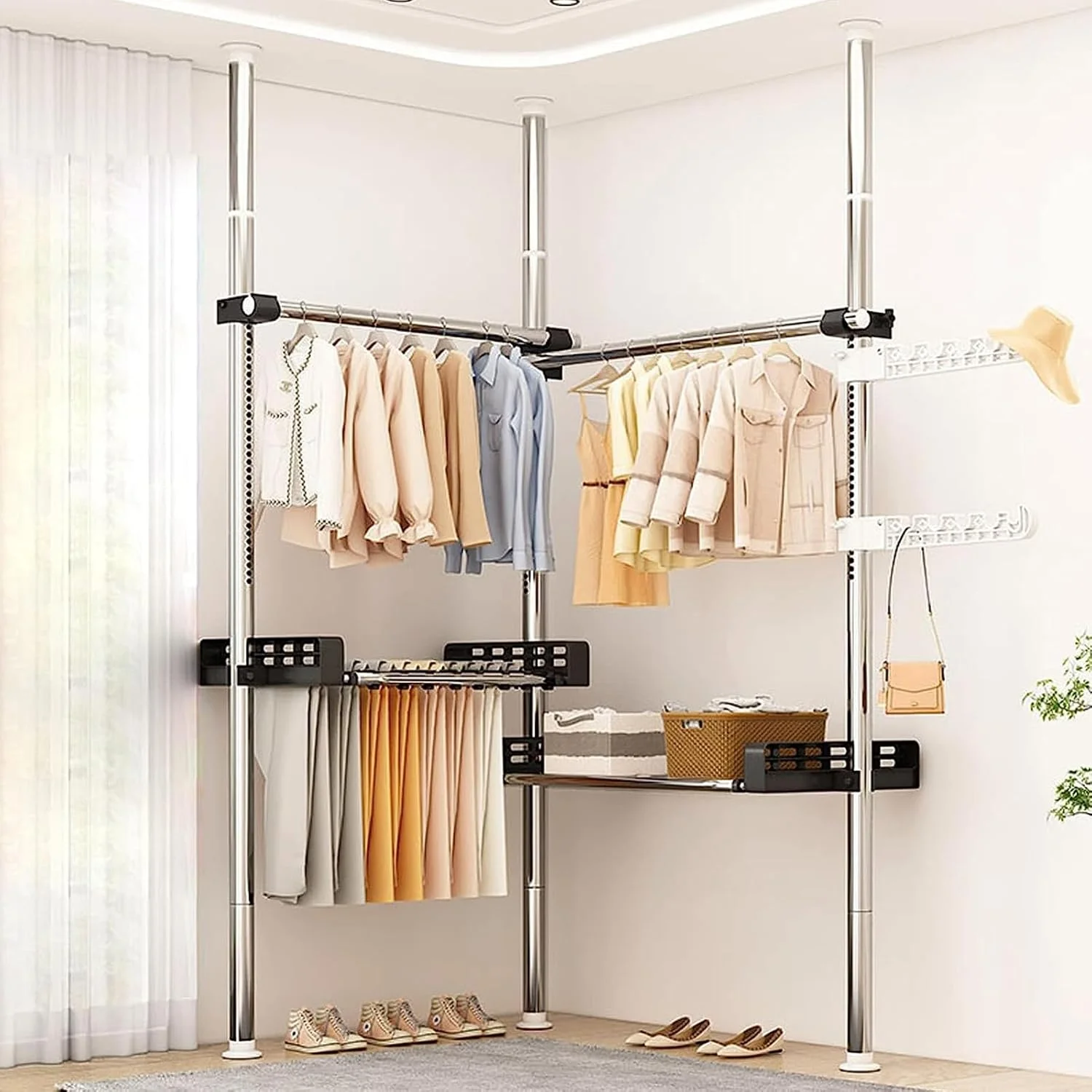 رگال لباس سنگین تلسکوپی با سینی - سازمان دهنده کمد تلسکوپی DIY، ریل مرتب کننده لباس با قابلیت تنظیم ارتفاع - ریل مرتب کننده آویز برای سازماندهی کمد رگال لباس سنگین تلسکوپی با سینی - سازمان دهنده کمد تلسکوپی DIY، ریل مرتب کننده لباس با قابلیت تنظیم ارتفاع - ریل مرتب کننده آویز برای سازماندهی کمد