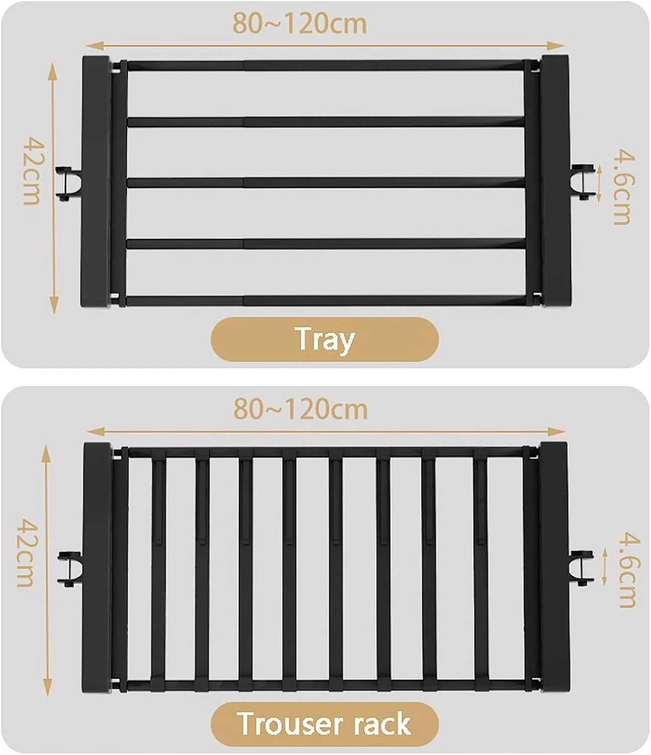 رگال لباس تلسکوپی سنگین، سازمان دهنده کمد لباس - ریل آویز لباس با قابلیت تنظیم ارتفاع به همراه سینی، ریل آویز لباس DIY