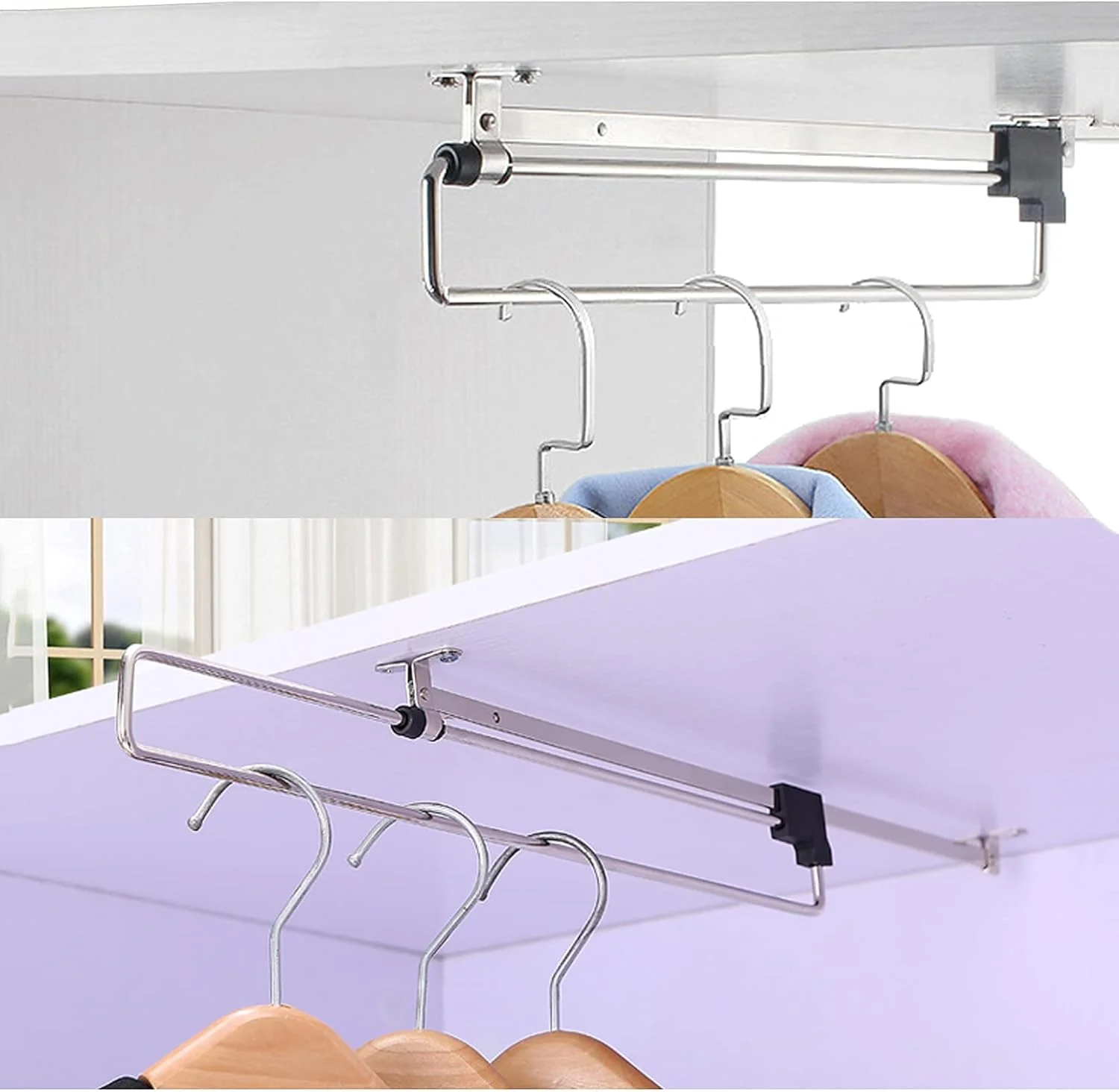 ریل لباس تلسکوپی EdirFtra، آویز لباس، مناسب برای نصب در کمد، کشو یا سقف، مدل بیرون کشویی، 30 سانتی متر