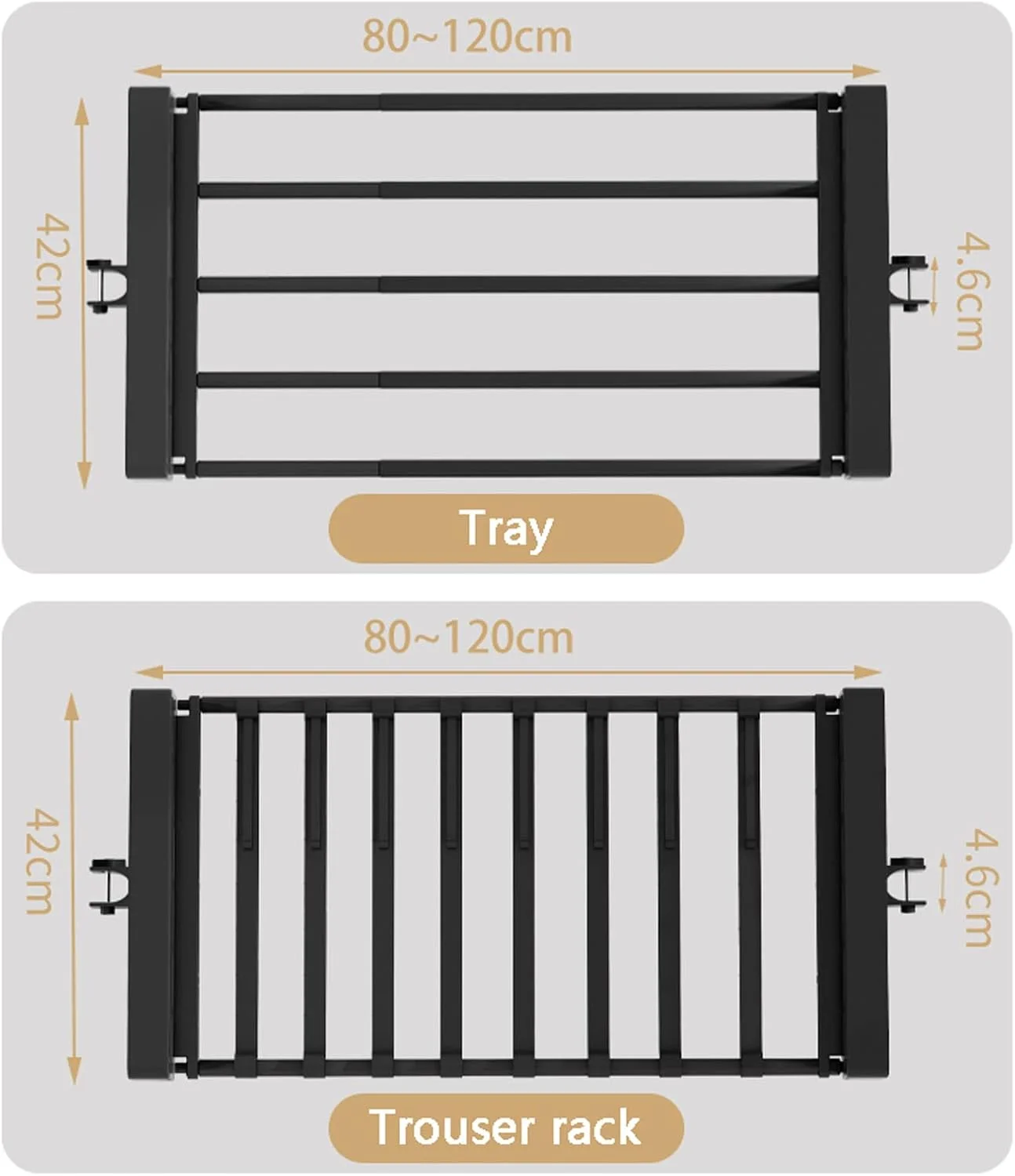 ریل لباس با سینی و جا شلواری قابل تنظیم ارتفاع - رگال لباس تلسکوپی سنگین - سازمان دهنده کمد تلسکوپی DIY برای نگهداری کارآمد لباس