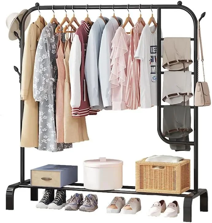 ریل لباس بادوام با قفسه و محفظه نگهداری، آویز ایستاده برای راهرو، اتاق خواب، مبلمان منزل (رنگ: سفید) ریل لباس بادوام با قفسه و محفظه نگهداری، آویز ایستاده برای راهرو، اتاق خواب، مبلمان منزل (رنگ: سفید)