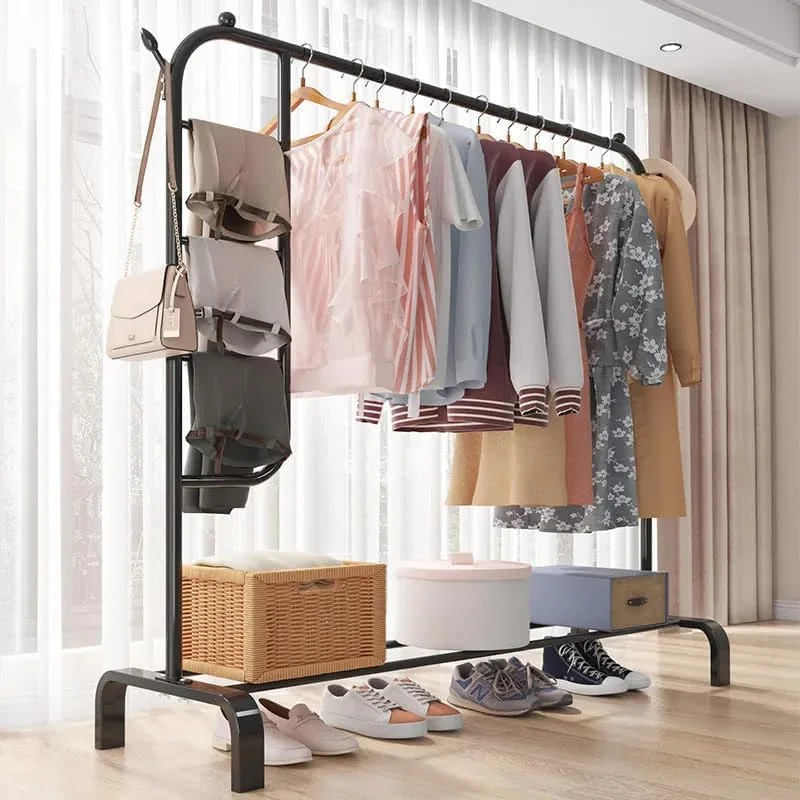 ریل لباس بادوام با قفسه و محفظه نگهداری، آویز ایستاده برای راهرو، اتاق خواب، مبلمان منزل (رنگ: سفید)