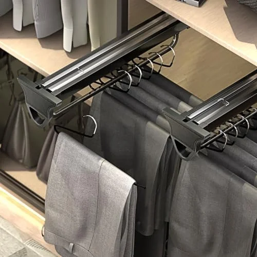 آویز شلوار ریلی، قفسه شلوار کشویی 26cmx11cm، ریل لباس کشویی آلیاژ آلومینیوم، آویز شلوار با پایه ضخیم، اسلاید میرایی سه قسمتی، 31cmx11cm