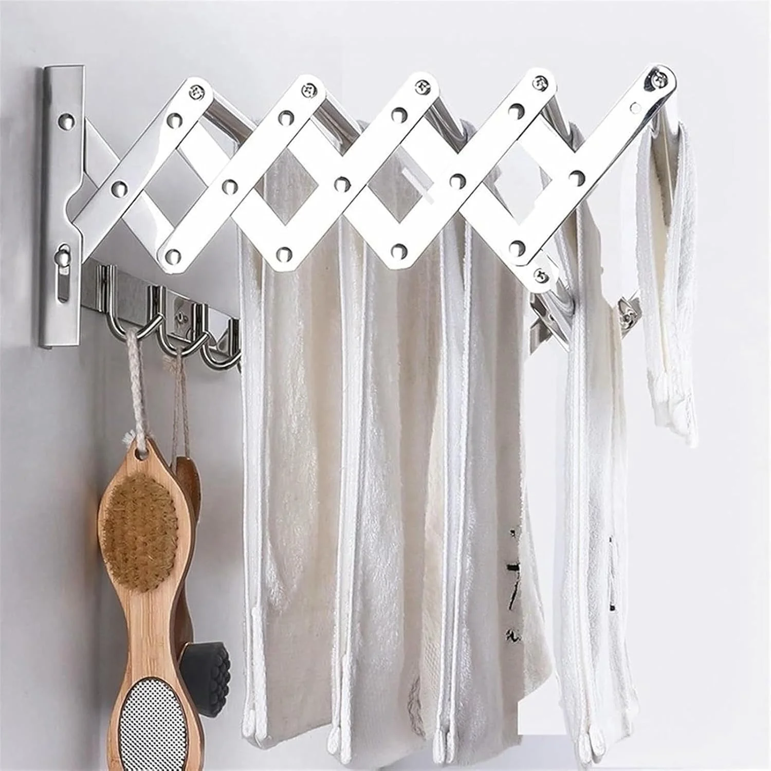 قفسه تاشو دیواری برای خشک کردن لباس، مناسب فضای داخلی و خارجی، به همراه میله آویز لباس برای پیراهن، شلوار، حوله و کفش، طراحی کم جا (90 سانتی متر)