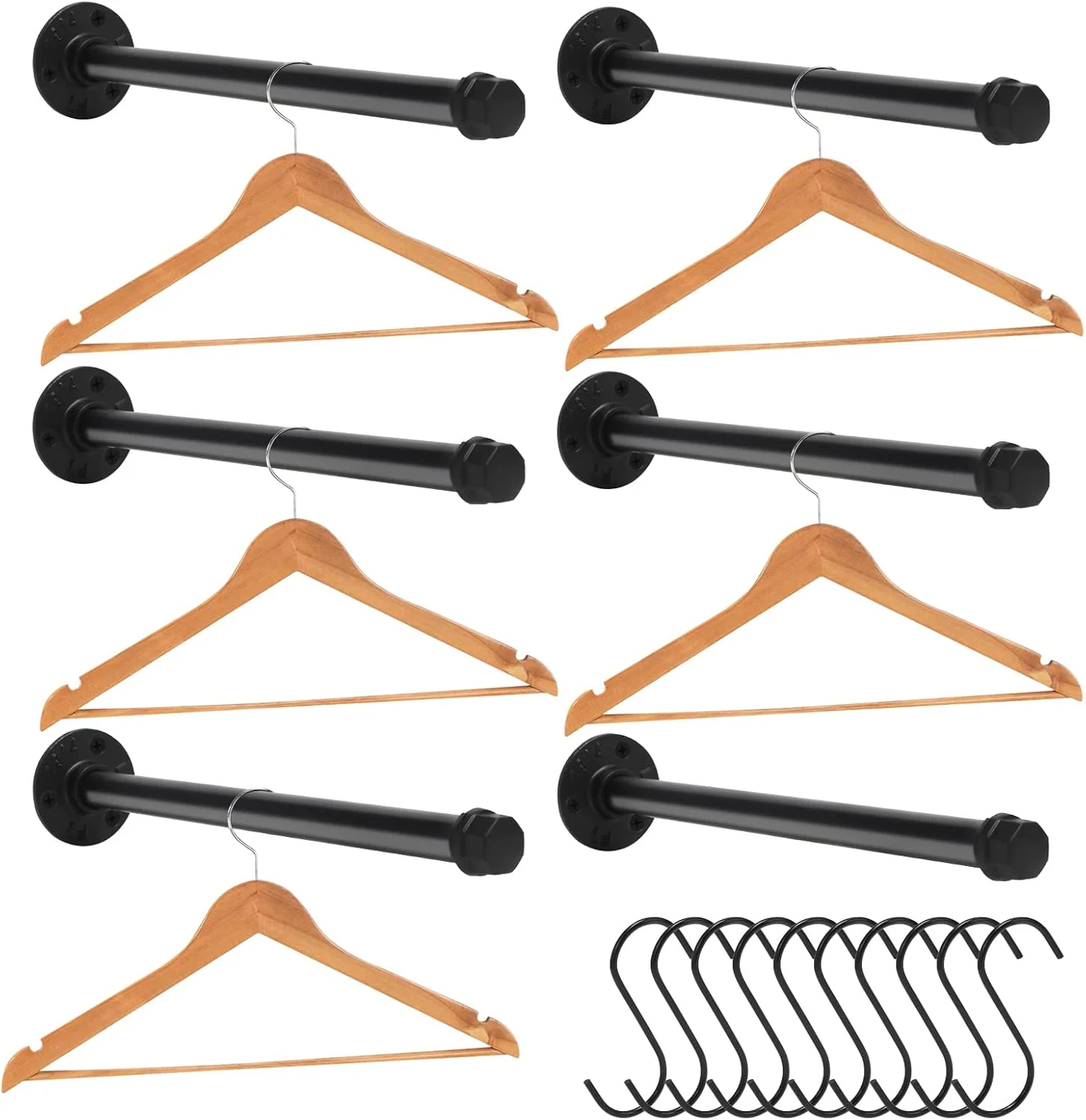 ۶ عدد رخت آویز لوله صنعتی ۱۲ اینچی، میله لباس لوله آهنی مشکی مات، نصب شده روی دیوار، میله های کمد قدیمی برای اتاق خواب، حمام، بوتیک ۶ عدد رخت آویز لوله صنعتی ۱۲ اینچی، میله لباس لوله آهنی مشکی مات، نصب شده روی دیوار، میله های کمد قدیمی برای اتاق خواب، حمام، بوتیک