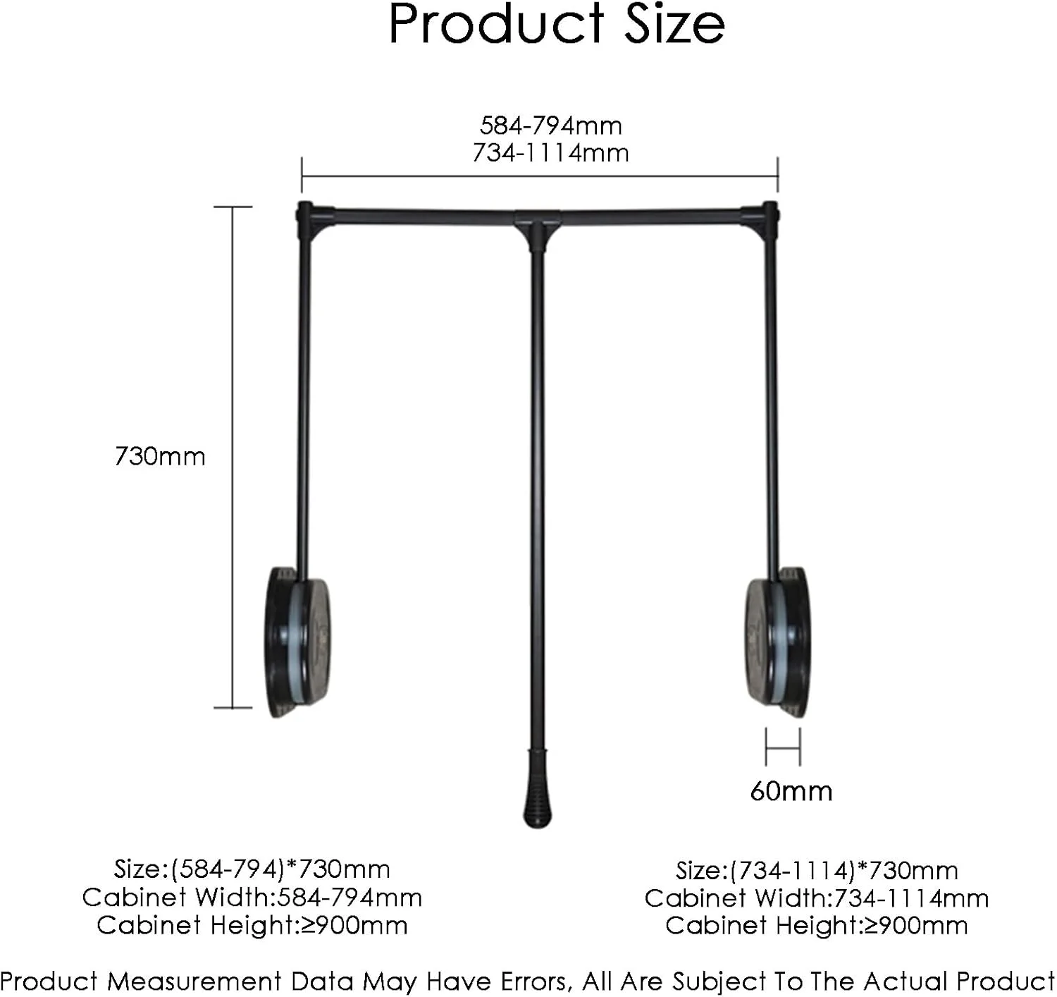 میله آویز لباس کمدی کشویی، آویز لباس قابل گسترش، بالابر کمد لباس قابل تنظیم صرفه جویی در فضا، برای کمد لباس، رختکن، کابینت، 734-1114 میلی متر