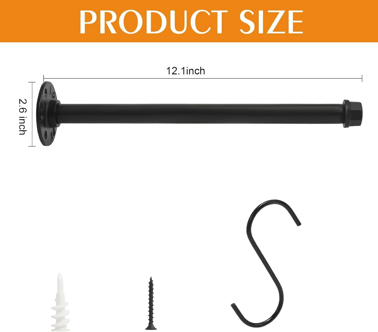 ۶ عدد رخت آویز لوله صنعتی ۱۲ اینچی، میله لباس لوله آهنی مشکی مات، نصب شده روی دیوار، میله های کمد قدیمی برای اتاق خواب، حمام، بوتیک