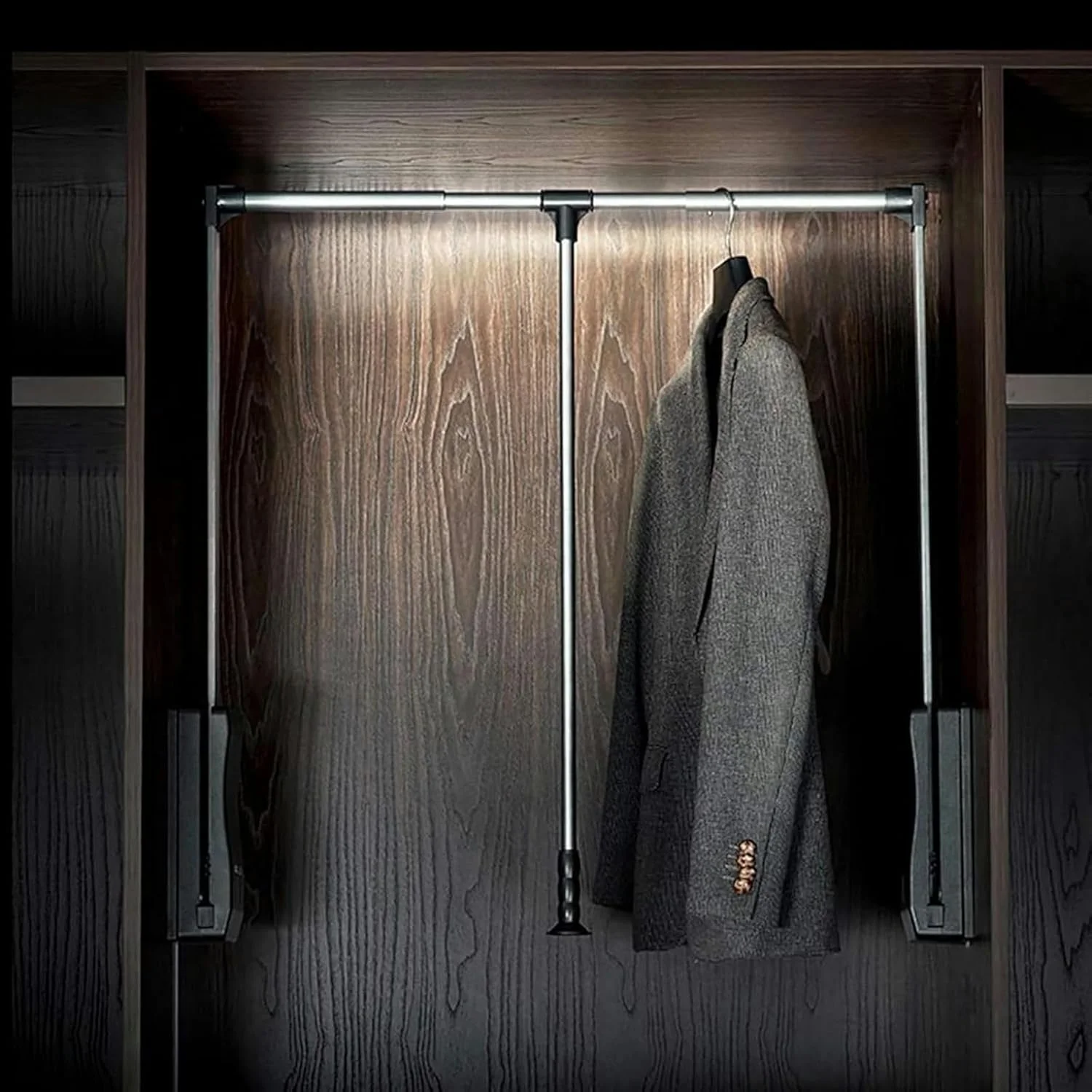 میله آویز لباس تلسکوپی کمد - ریل لباس کمد دیواری کشویی، میله لوله ای ریل کمد تلسکوپی، میله آویز برای نگهداری کمد، قفسه شلوار قابل تنظیم، تحمل بار، 540-690 میلی متر