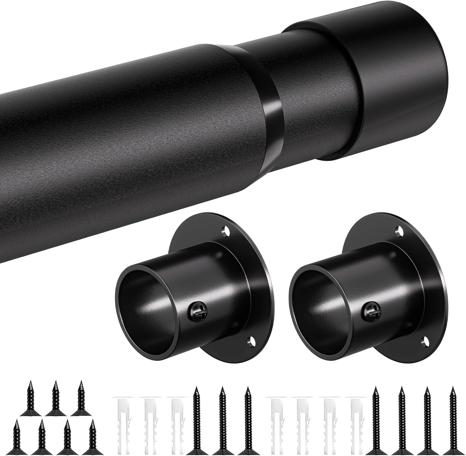 ریل لباس قابل تنظیم کمد، 43-133 سانتی متر، میله فلزی سنگین 32 میلی متری با سوکت های ثابت، ریل آویز لباس برای کمد، کابینت، حمام، مشکی ریل لباس قابل تنظیم کمد، 43-133 سانتی متر، میله فلزی سنگین 32 میلی متری با سوکت های ثابت، ریل آویز لباس برای کمد، کابینت، حمام، مشکی