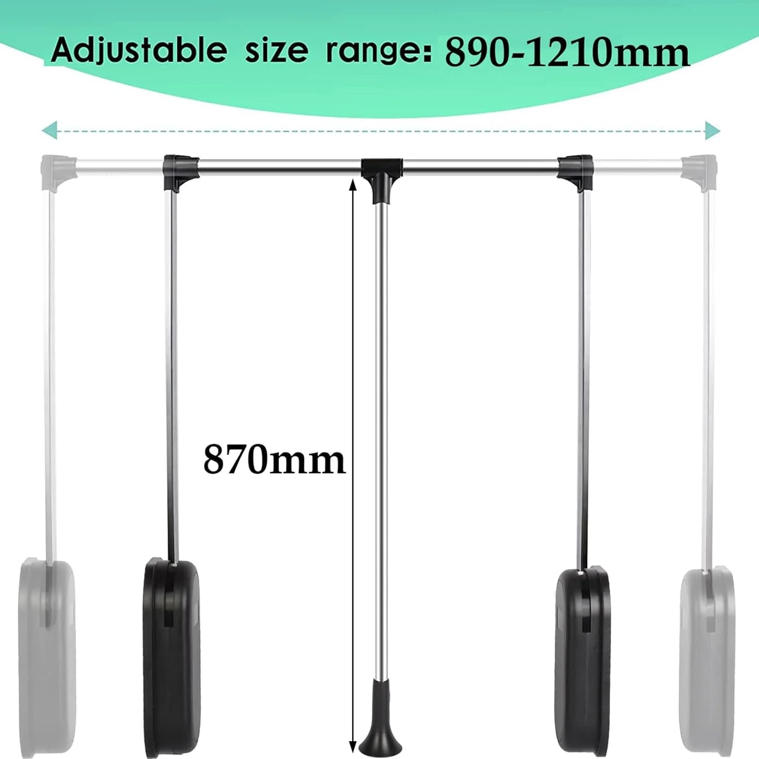 میله آویز لباس تلسکوپی داخل کمد - ریل آویز شلوار و لباس تلسکوپی کمد، ریل آویز لباس با قابلیت پایین کشیدن 890 تا 1210 میلی متر، ریل لباس سنگین با قابلیت پایین کشیدن و صرفه جویی در فضا