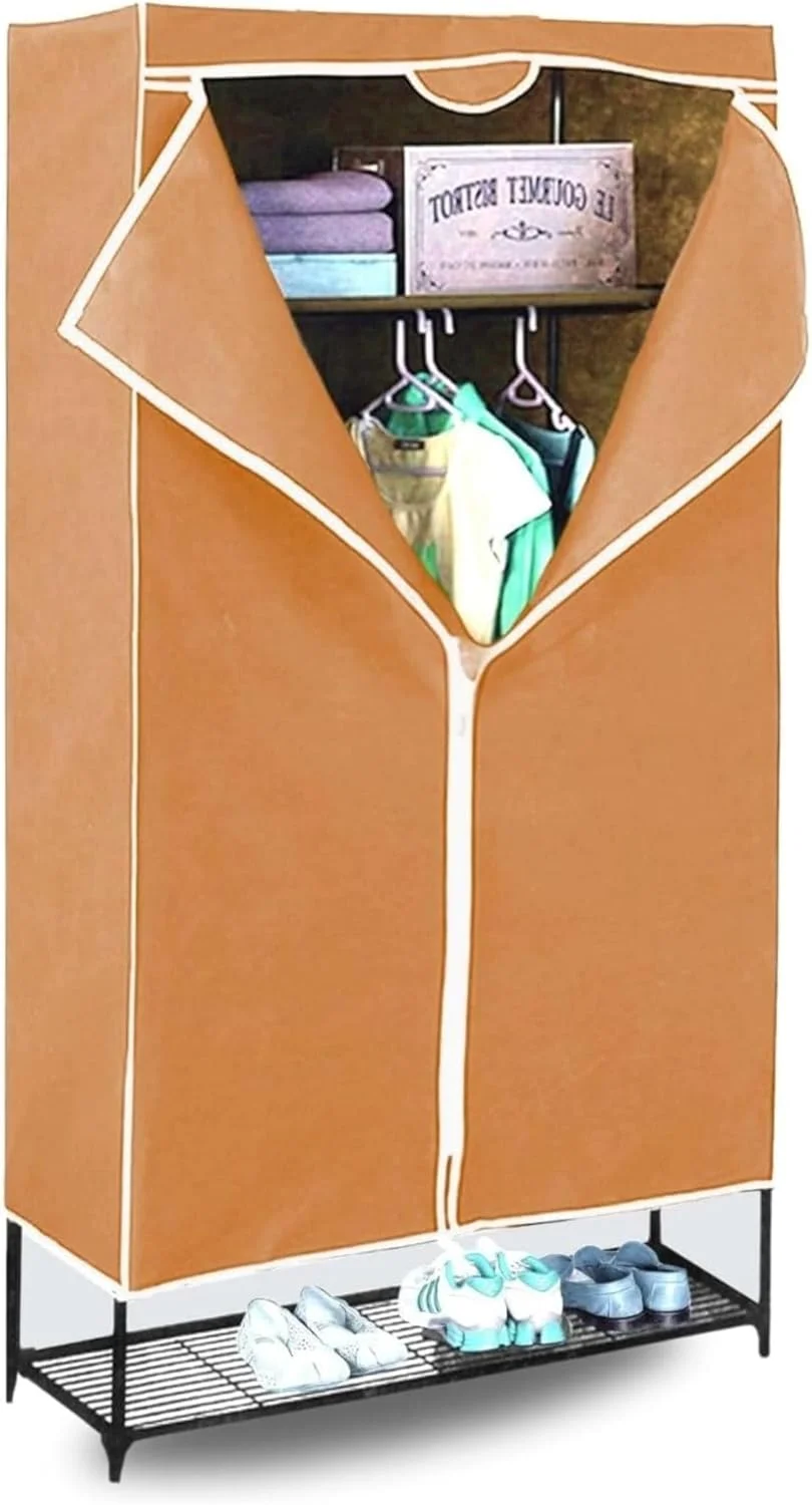 کمد لباس با قفسه کفش | کابینت نگهداری لباس با قابلیت صرفه جویی در فضا | سازمان دهنده سبک وزن برای اتاق خواب، خوابگاه و رختکن (قهوه ای)