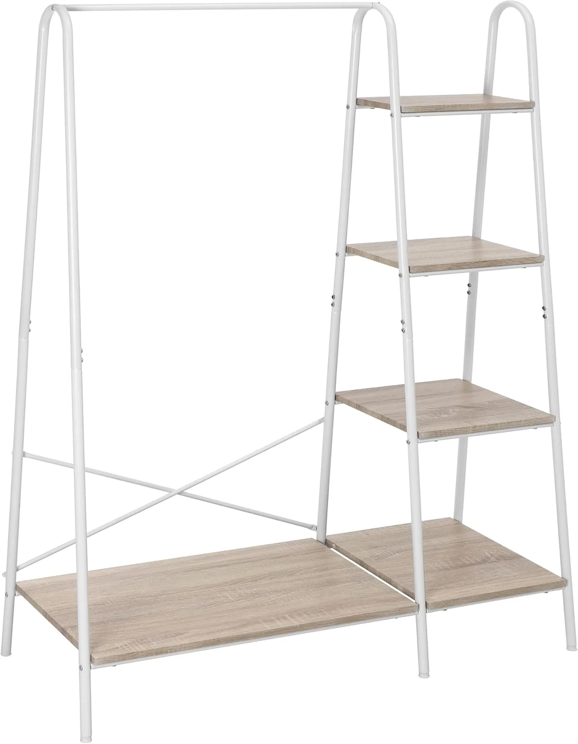 ریل لباس فینهومی، رخت آویز فلزی با 4 طبقه، کمد لباس سنگین وزن با قفسه کفش، رخت آویز لباس برای اتاق خواب، رخت آویز چوبی، سفید