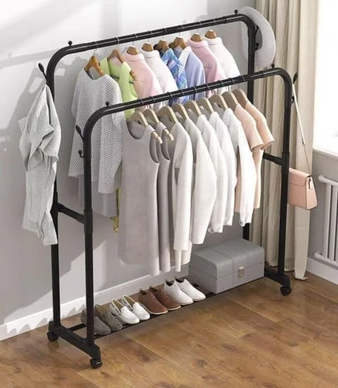 رگال لباس فیتو با طبقه زیرین - رگال لباس فلزی مشکی و مقاوم با طبقه برای نگهداری لباس، کت، ژاکت و مرتب کردن کفش، لوازم جانبی و موارد دیگر رگال لباس فیتو با طبقه زیرین - رگال لباس فلزی مشکی و مقاوم با طبقه برای نگهداری لباس، کت، ژاکت و مرتب کردن کفش، لوازم جانبی و موارد دیگر