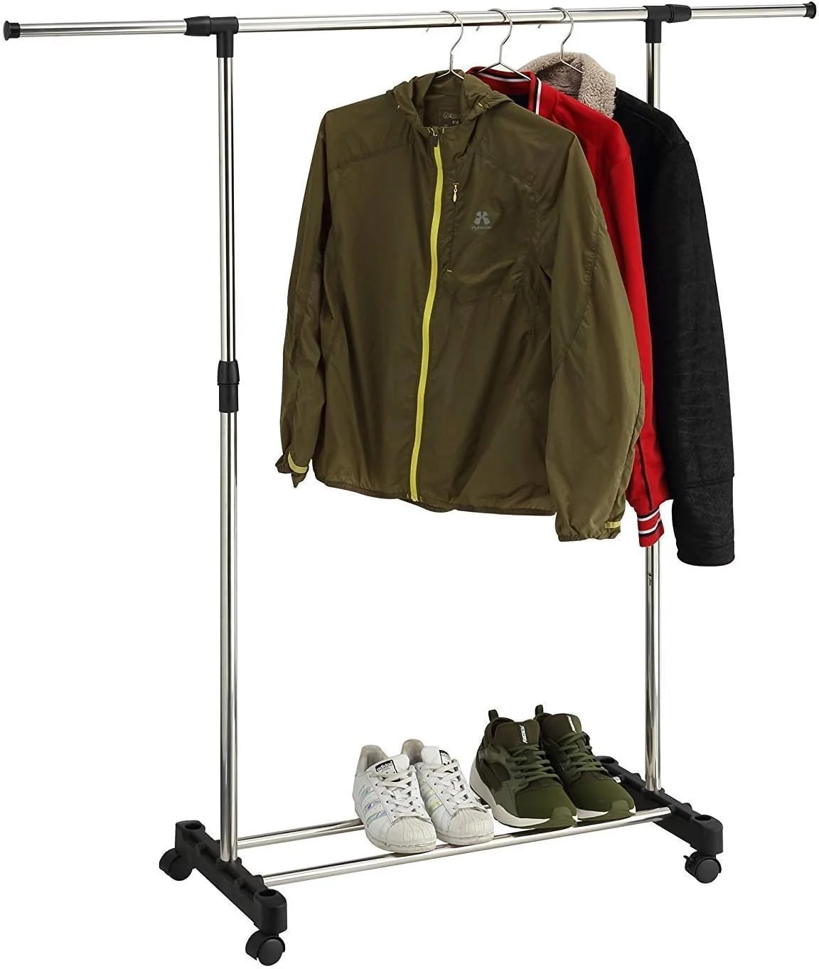 رخت آویز استیل تک میله ای FEND، رخت آویز متحرک، ریل لباس استیل با قابلیت تنظیم ارتفاع