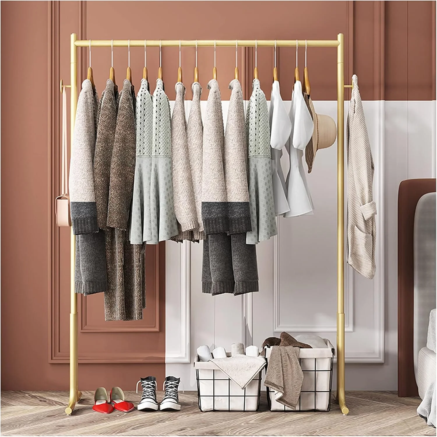 ریل لباس ایستاده فلزی مقاوم، به ارتفاع 150 سانتی متر، رگال لباس به سبک صنعتی ساده، استند نمایش لباس برای اتاق خواب، ورودی، 100 سانتی متر ریل لباس ایستاده فلزی مقاوم، به ارتفاع 150 سانتی متر، رگال لباس به سبک صنعتی ساده، استند نمایش لباس برای اتاق خواب، ورودی، 100 سانتی متر