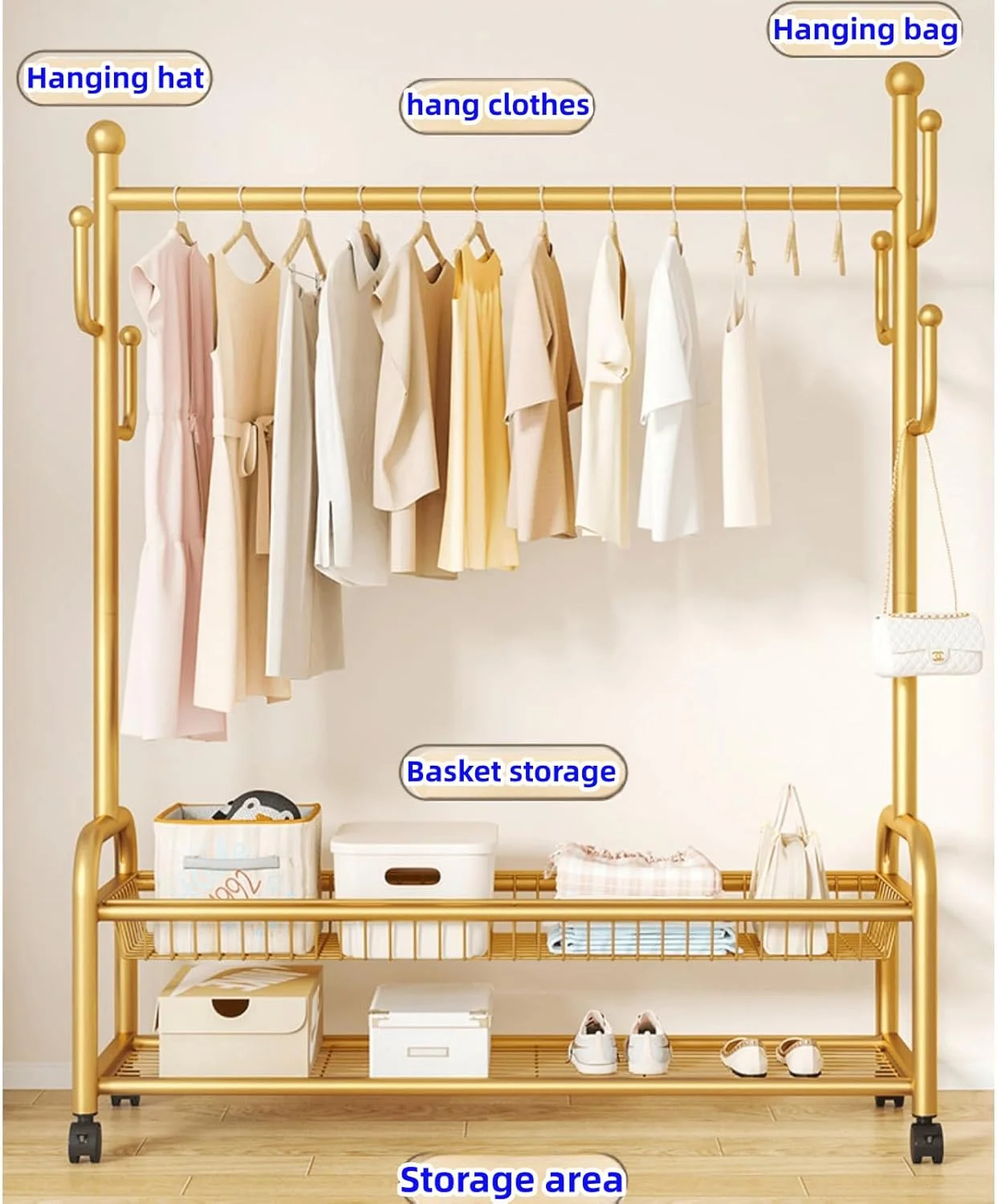 رگال لباس دو طبقه ایستاده GangQiang | رگال لباس چند منظوره و سنگین | رگال فلزی لباس | با قفسه ذخیره سازی پایین | سازمان دهنده رگال آویز برای اتاق خواب | طلایی 100 * 35 * 165 سانتی متر رگال لباس دو طبقه ایستاده GangQiang | رگال لباس چند منظوره و سنگین | رگال فلزی لباس | با قفسه ذخیره سازی پایین | سازمان دهنده رگال آویز برای اتاق خواب | طلایی 100 * 35 * 165 سانتی متر