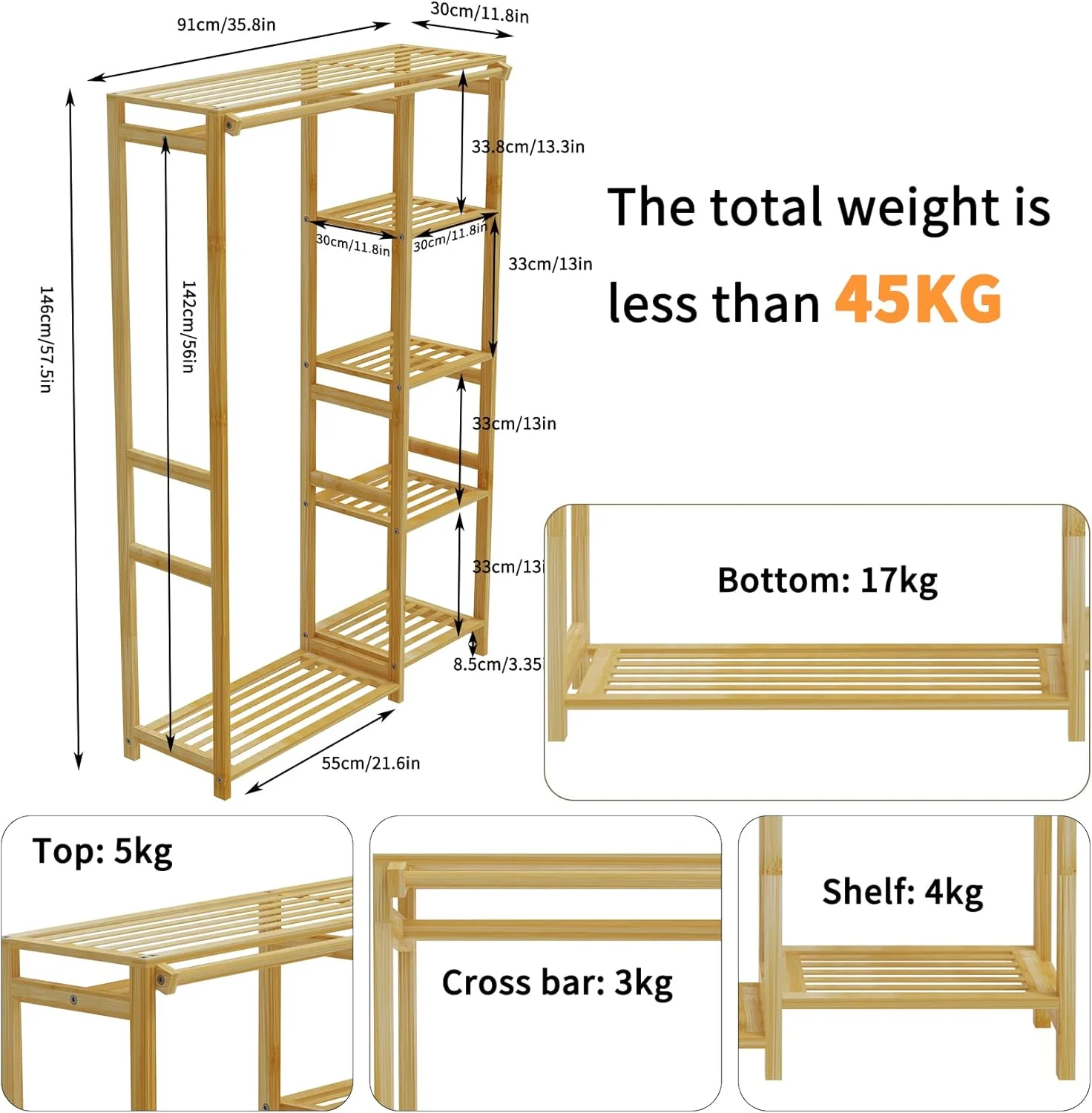 رخت آویز لباس بامبو، رگال آویز کت با قفسه های ذخیره سازی، کمد لباس باز، استند لباس و کفش با پوشش پشتی برای ورودی اتاق نشیمن رخت آویز لباس بامبو، رگال آویز کت با قفسه های ذخیره سازی، کمد لباس باز، استند لباس و کفش با پوشش پشتی برای ورودی اتاق نشیمن