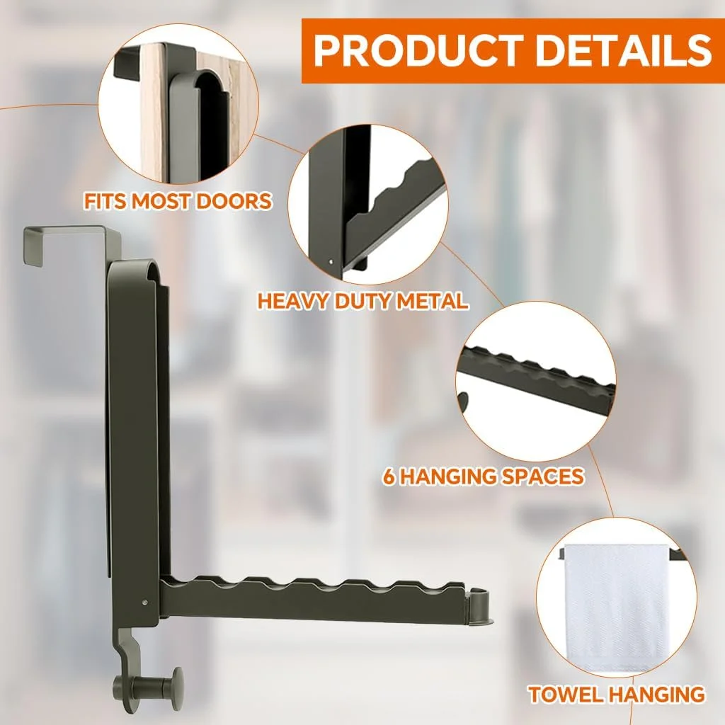 رخت آویز دیواری تاشو HASTHIP، آویز جمع شونده استیل ضد زنگ، آویز لباس دیواری بدون نیاز به سوراخ کاری برای اتاق لباسشویی، اتاق خواب، حمام، کمد لباس