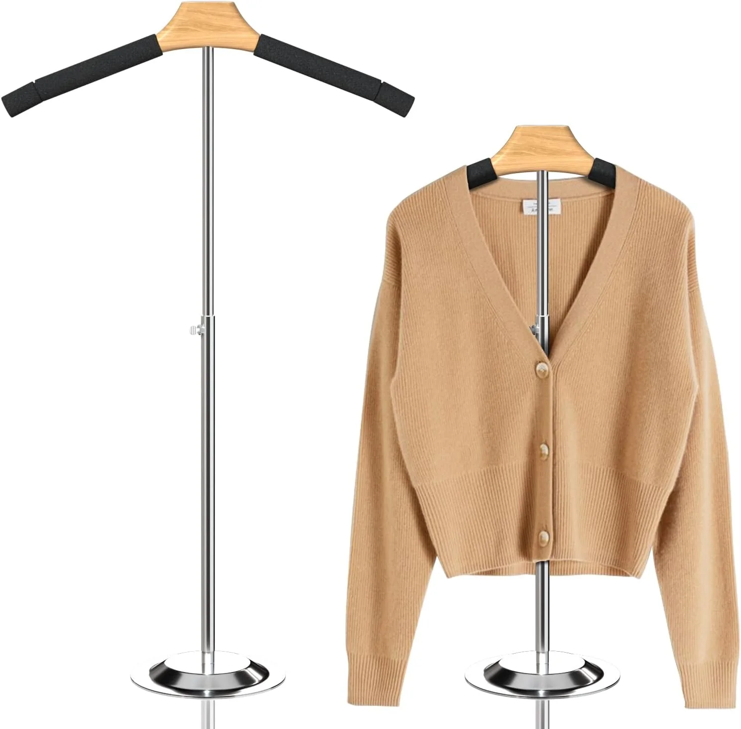 استند نمایش تیشرت قابل تنظیم برای فروشندگان، پایه شانه‌ای انعطاف‌پذیر 46.5 تا 79 سانتی‌متر، نمایشگر لباس فلزی مشکی آویز قابل حمل، استند آویز برای لباس، پیراهن، کت، فروشگاه