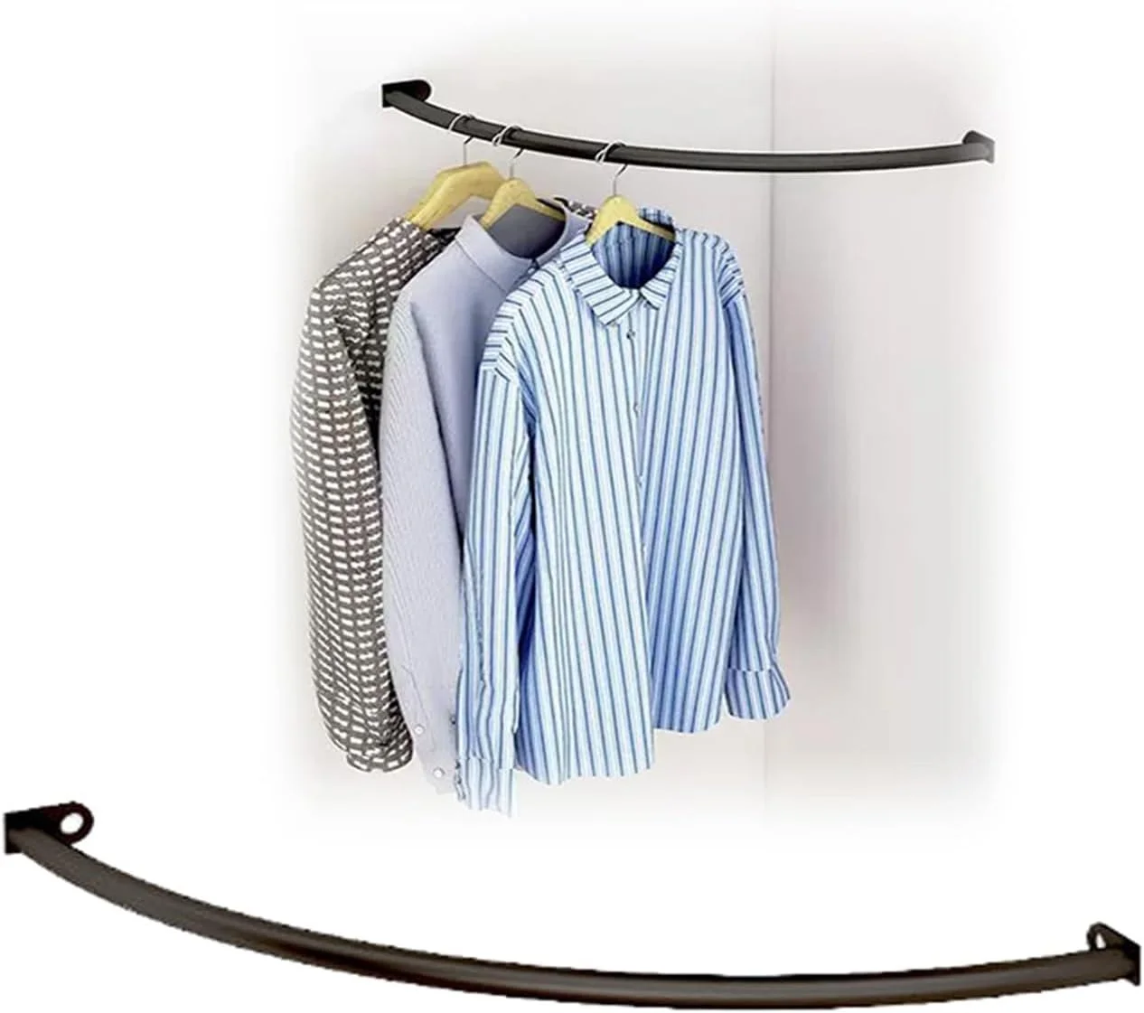 میله آویز لباس برای گوشه دیوار، رگال آویز لباس، میله آویز لباس آهنی برای خشکشویی/رختکن (مشکی، 60 سانتی متر)