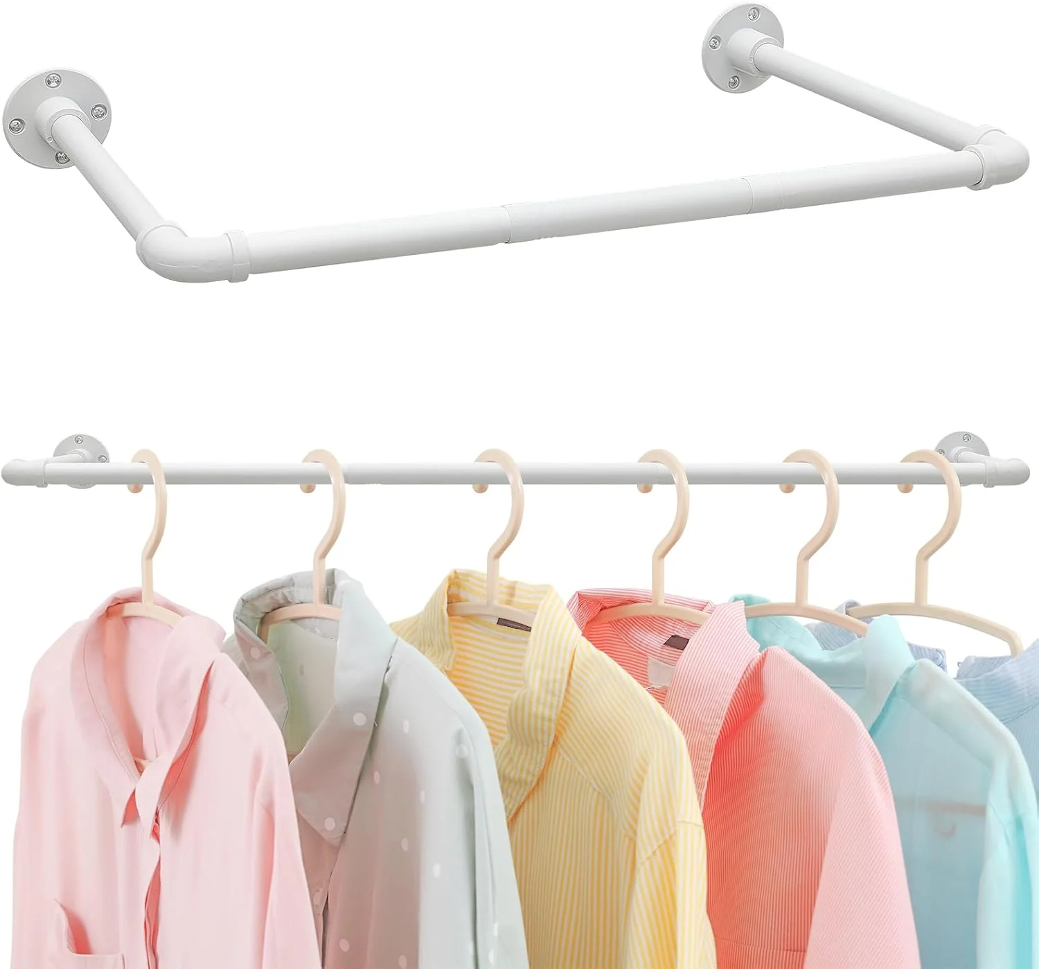 ریل لباس دیواری Harrms، 80 سانتی متر، سفید مات، لوله صنعتی، میله آویز لباس